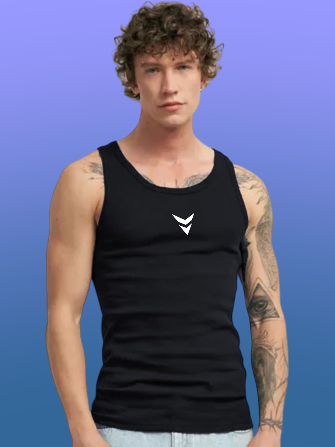 Uniplanet store Printed Cotton Innerwear Vests UVM-DOWM-ARR-BLK-S