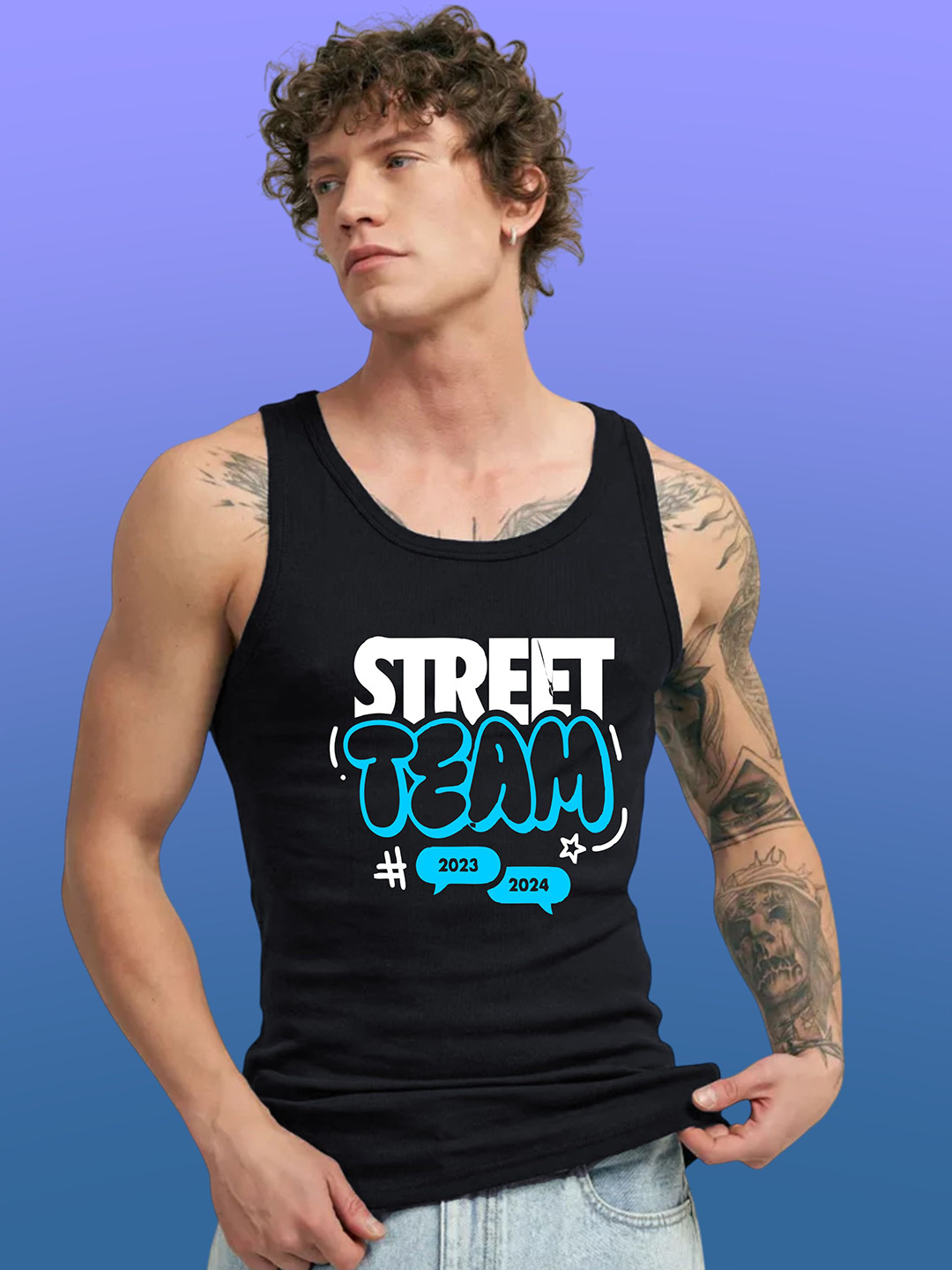 Uniplanet store Printed Cotton Innerwear Vests UVM-STRT-TEAM-BLK-S