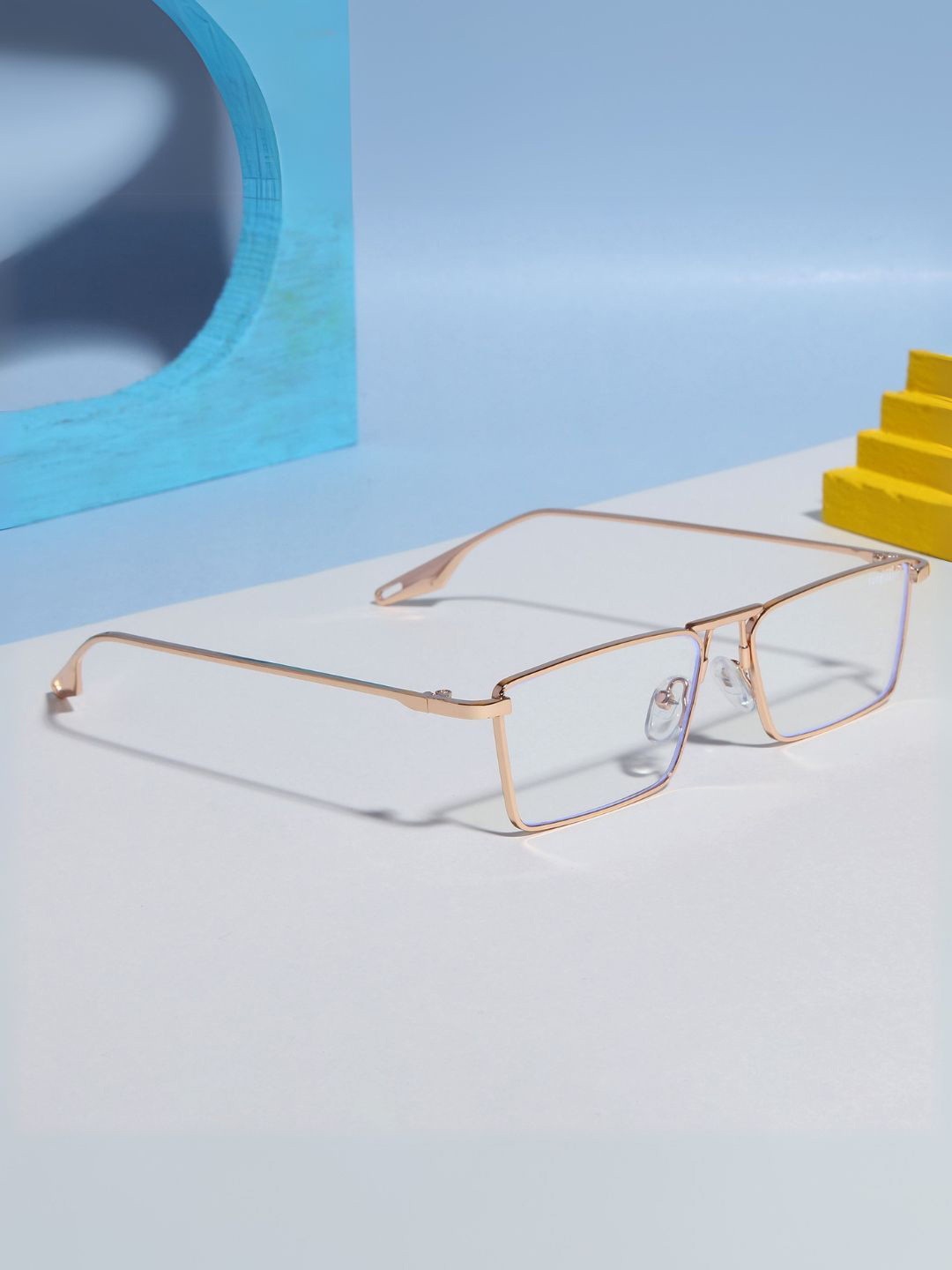 SUNGLASSIC Unisex Rebel Gold Transparent Rectangle Sunglasses Rebel-Gold-Clear