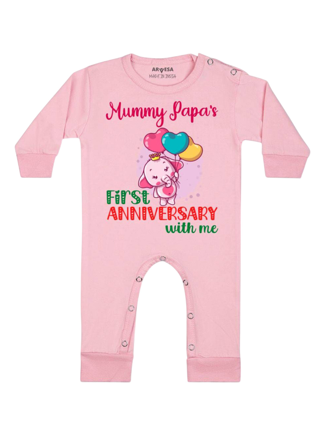 Arvesa Kids Mummy Papa First Anniversary With Me Printed Baby Romper