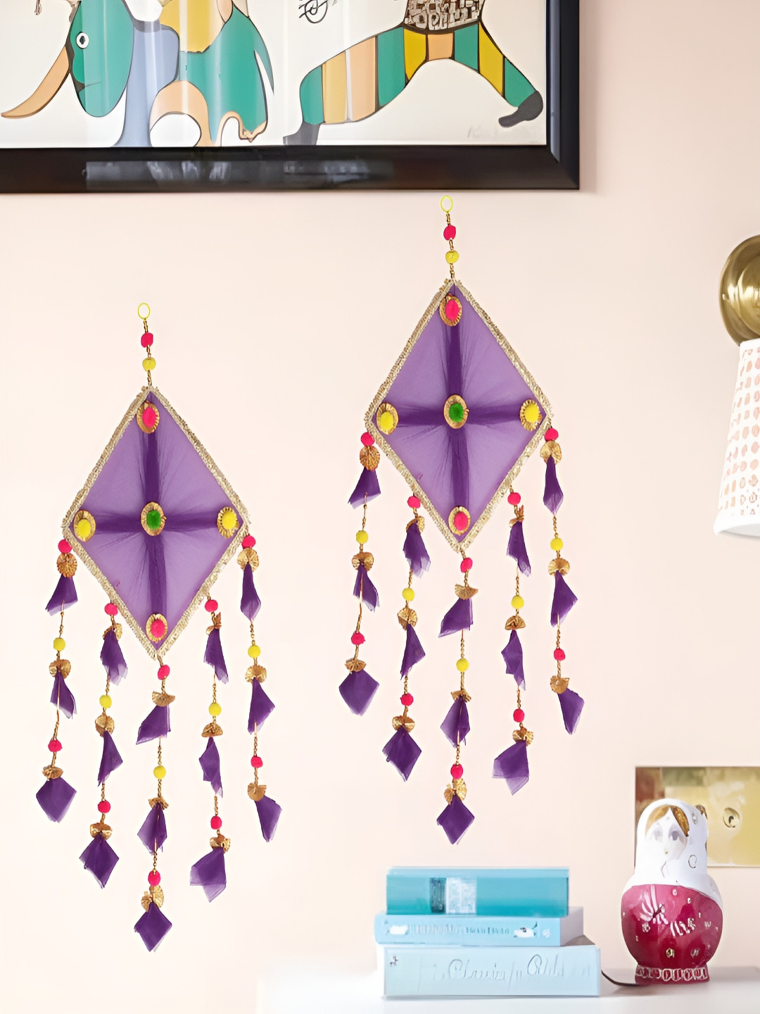 PROKART Kite Hanging Decoration Fabric Tasselled Glossy Hall Wall Hangings-13.4In