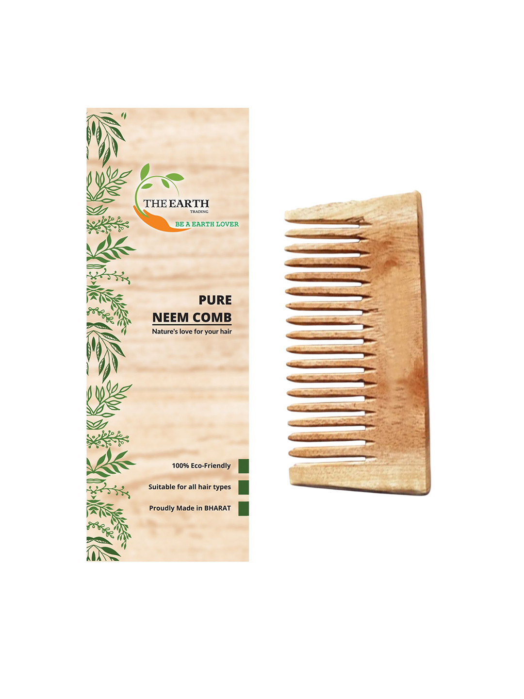The Earth Trading Unisex Pure Kacchi Neem Wooden Detangle Comb - TET13 Brown