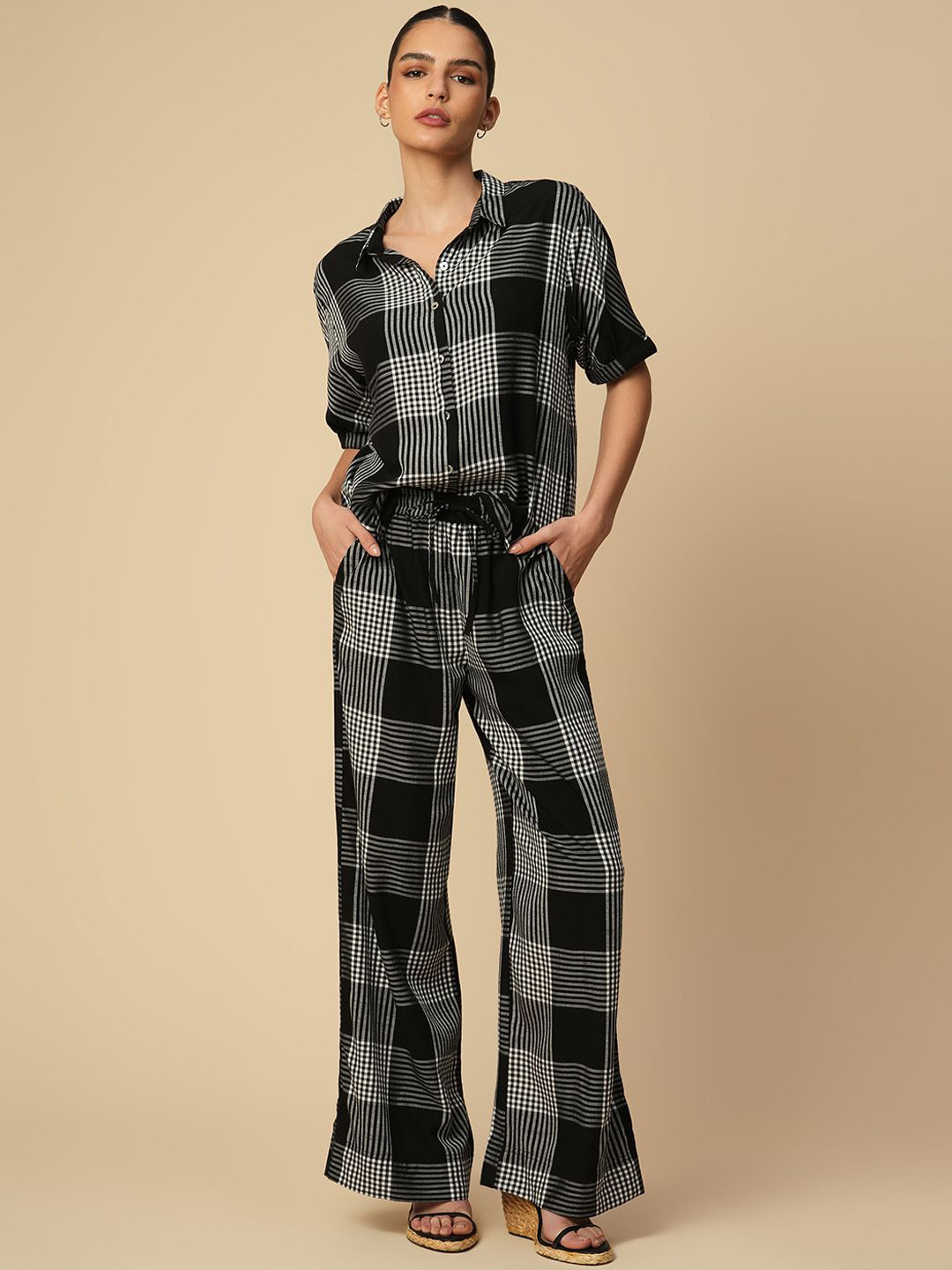Chemistry Checked Shirt & Pull On Fluid Pants Co-Ord Set