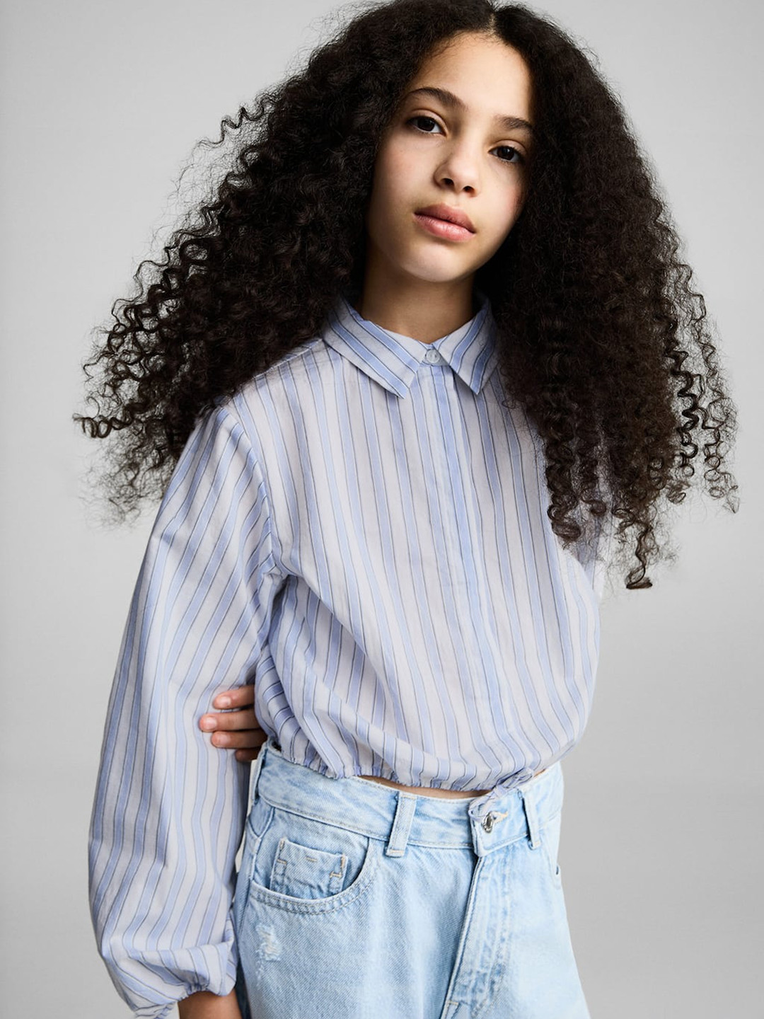 Mango Kids Girls Striped Shirt With Adjustable Waist
