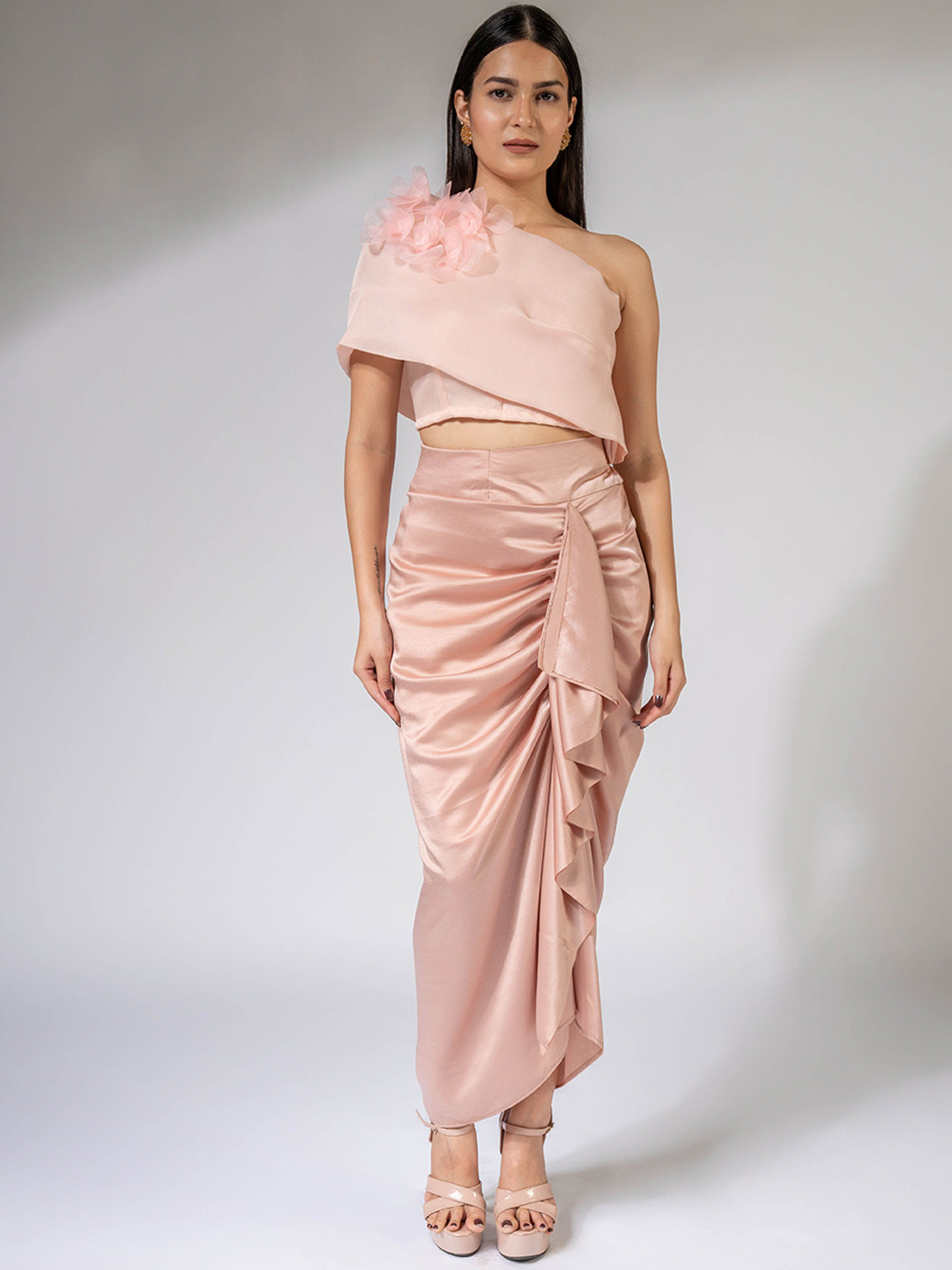 WEAVING CULT Rose Pink Luxe 3D Flower Party Co-Ord