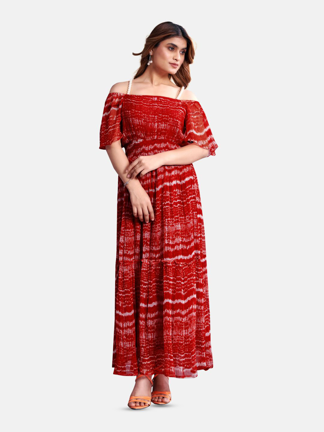 Komarri U Embellished Chiffon Formal Fit & Flare Midi Dress