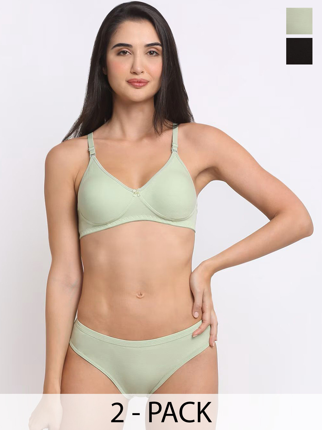Designer Bugs Women Pack Of 2 Cotton Non Padded Non Wired Lingerie Set NPLS-B-LG-30B
