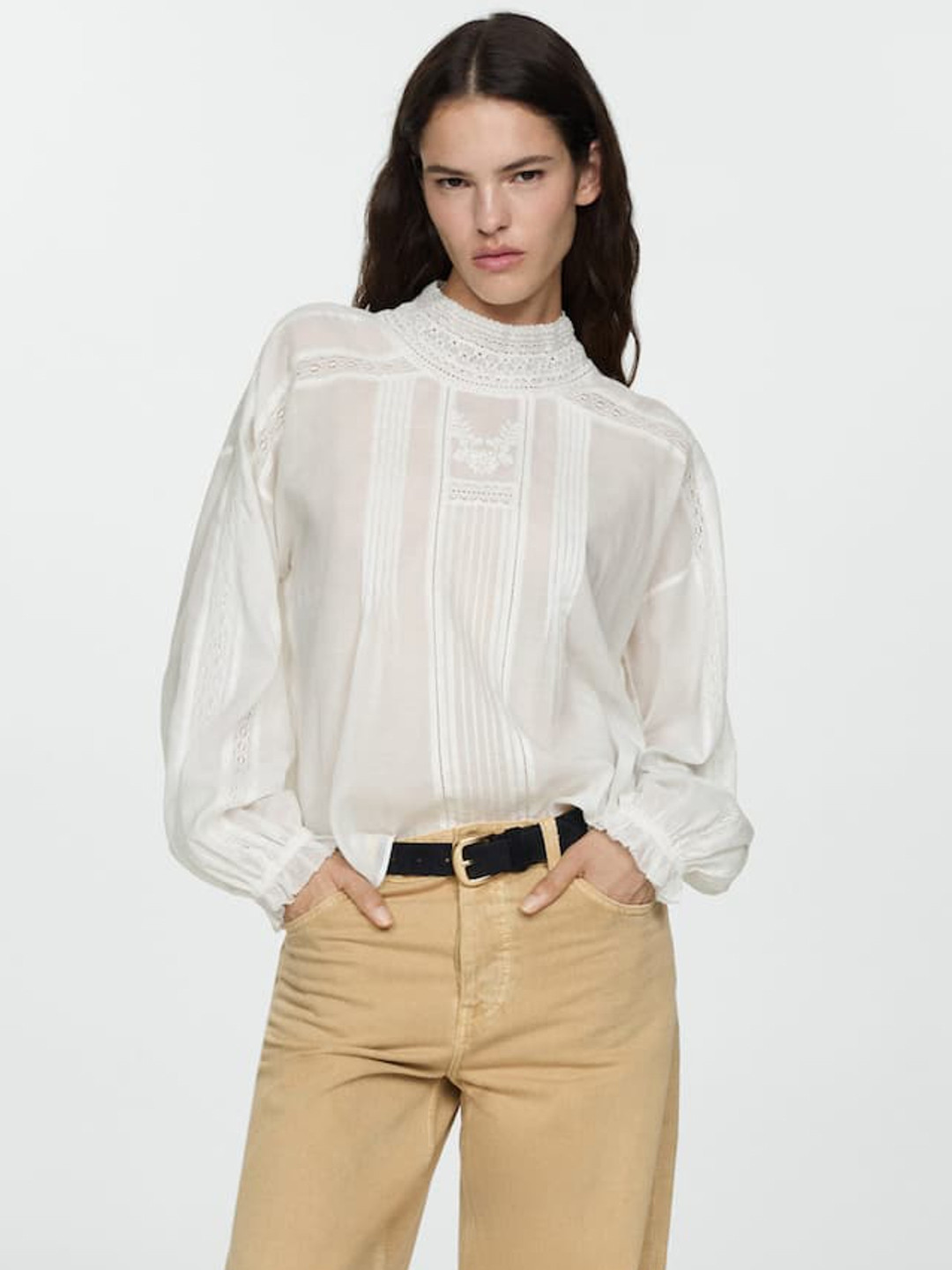 MANGO Puff Sleeve Lace Top