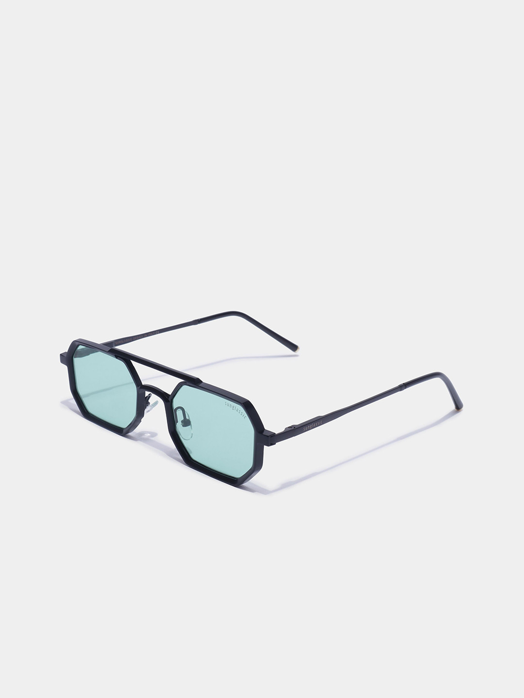 SUNGLASSIC Unisex Rectangle Black Green Sunglasses With UV Protected Lens V1-Commando