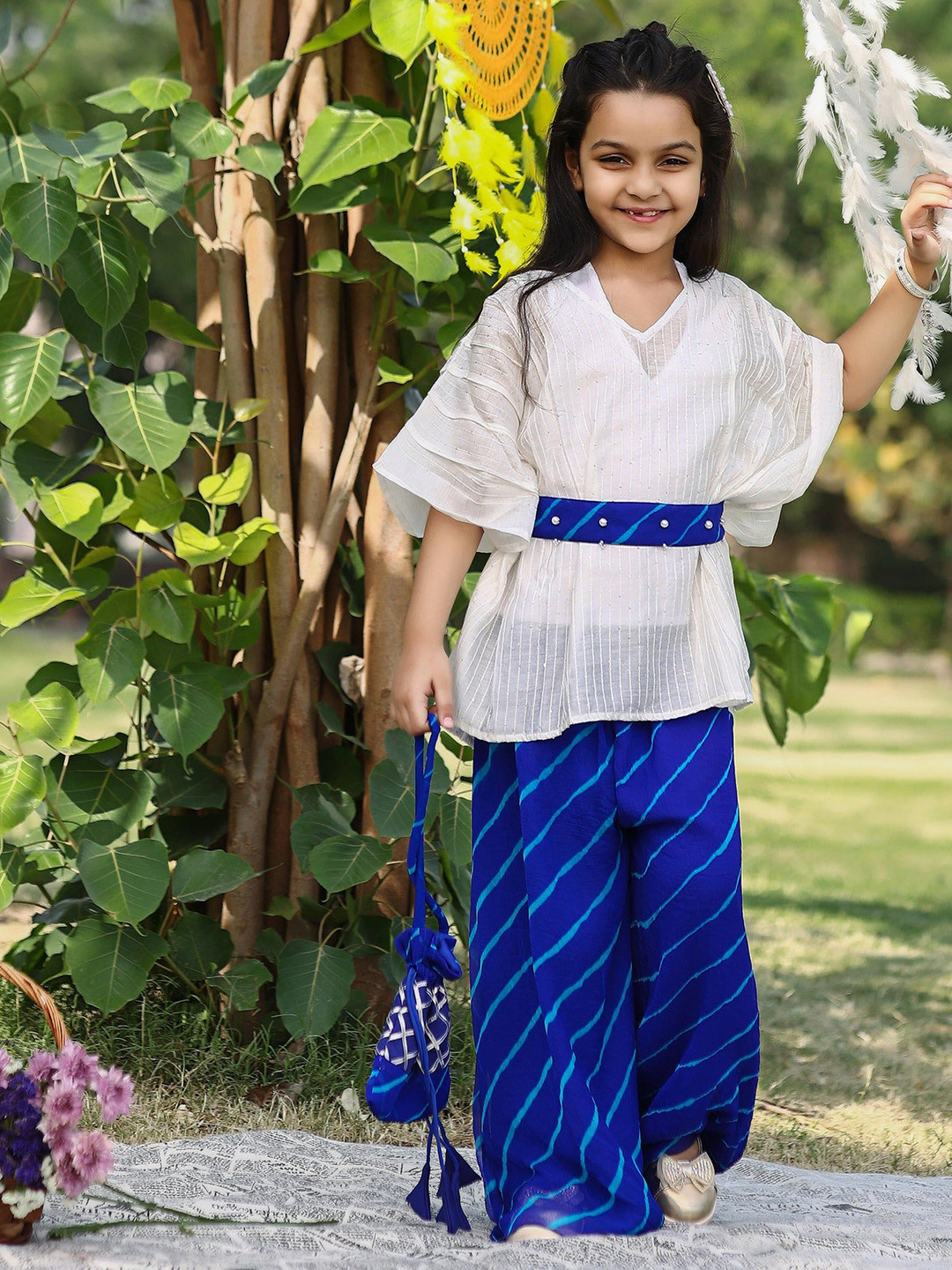 Thread & Button Girls Striped Flowy Kaftan Set