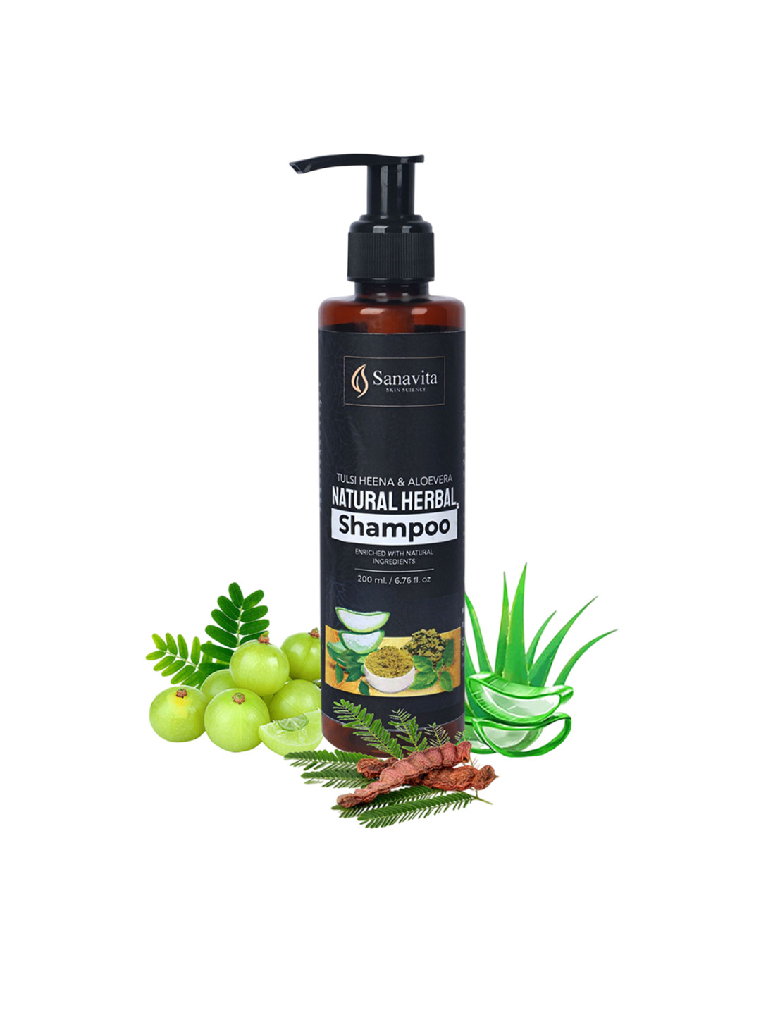 Sanavita Tulsi Heena & Aloevera Natural Shampoo With Amla For Shiny Hair - 200 ml