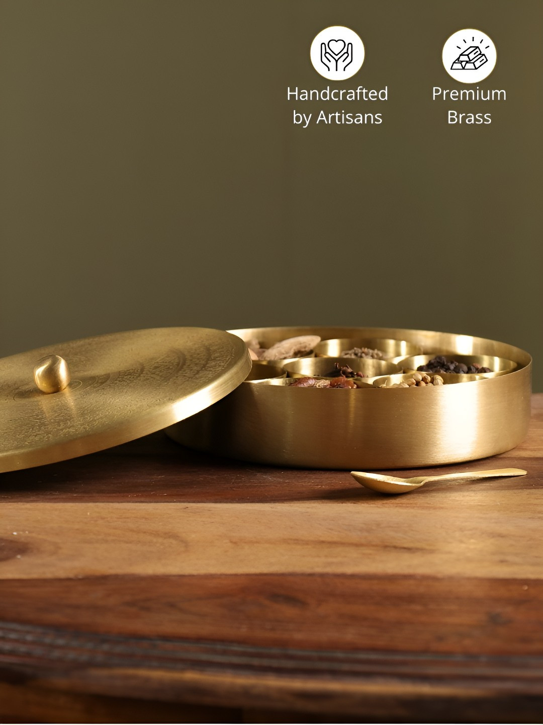 Peepul Tree Gold-Toned Brass Spice Masala Storage Organizer