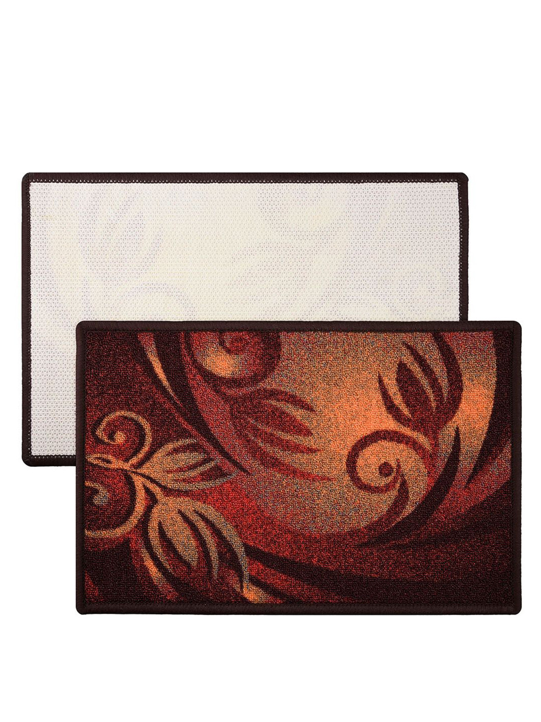 Kuber Industries Brown & Beige Leaf Printed Velvet Entrance Doormat