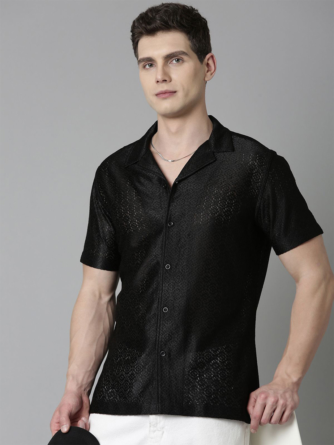 Mast & Harbour Men Crochet Party Shirt