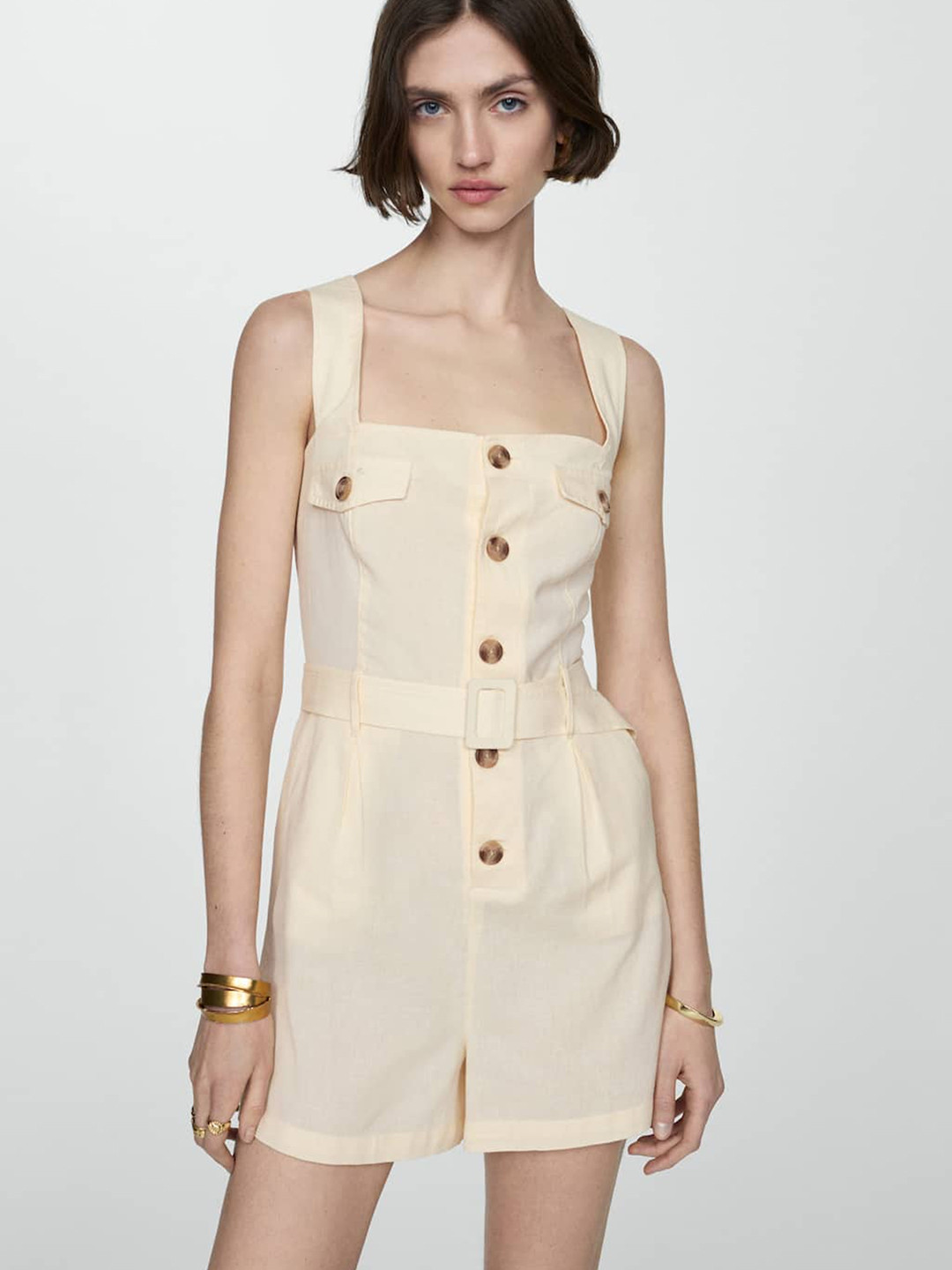MANGO Shoulder Straps Button Detail Playsuit