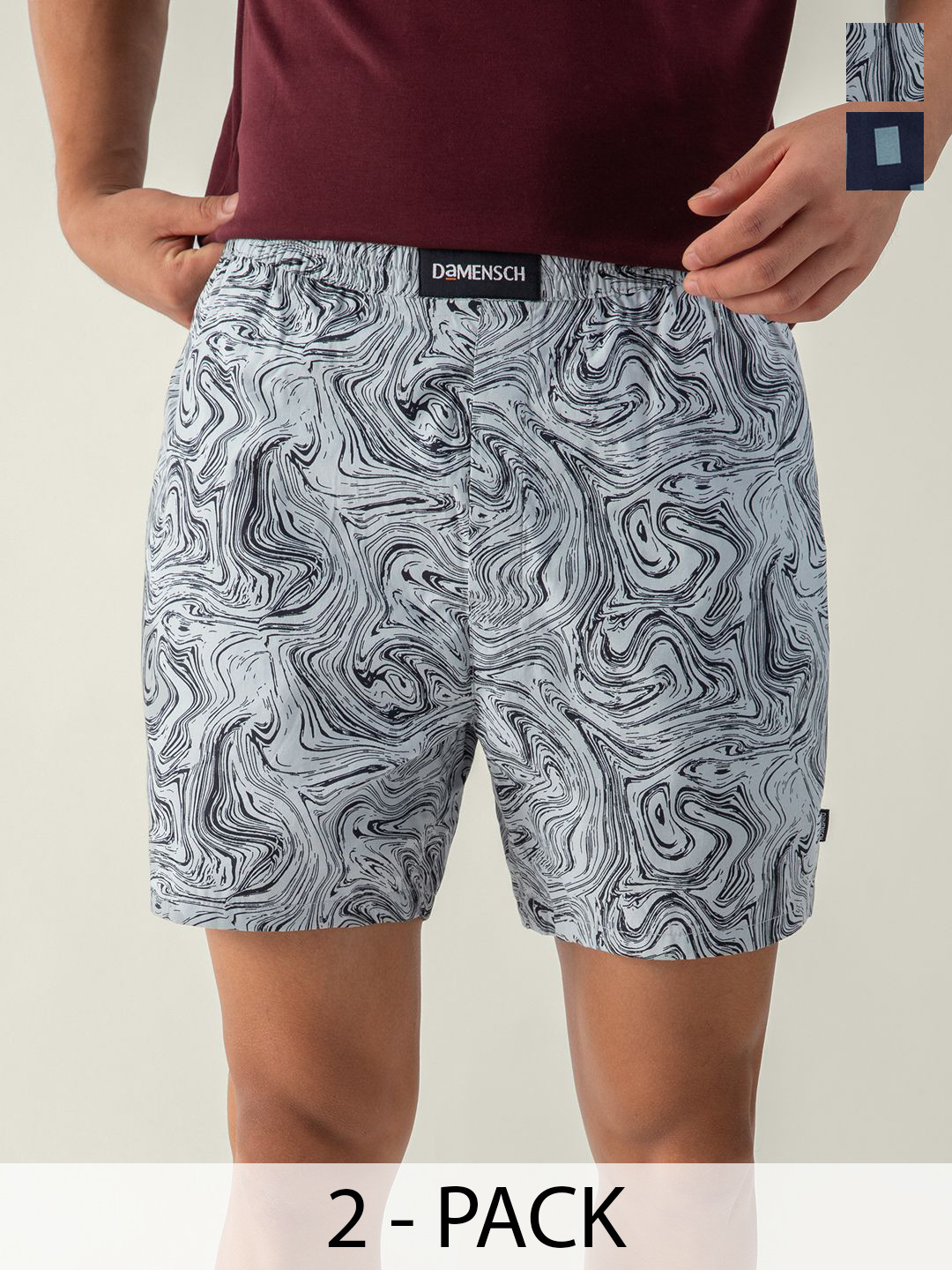 DAMENSCH Pack Of 2 Printed Pure Cotton Mid Rise Ultra-Light Boxers BS1002-MX2255
