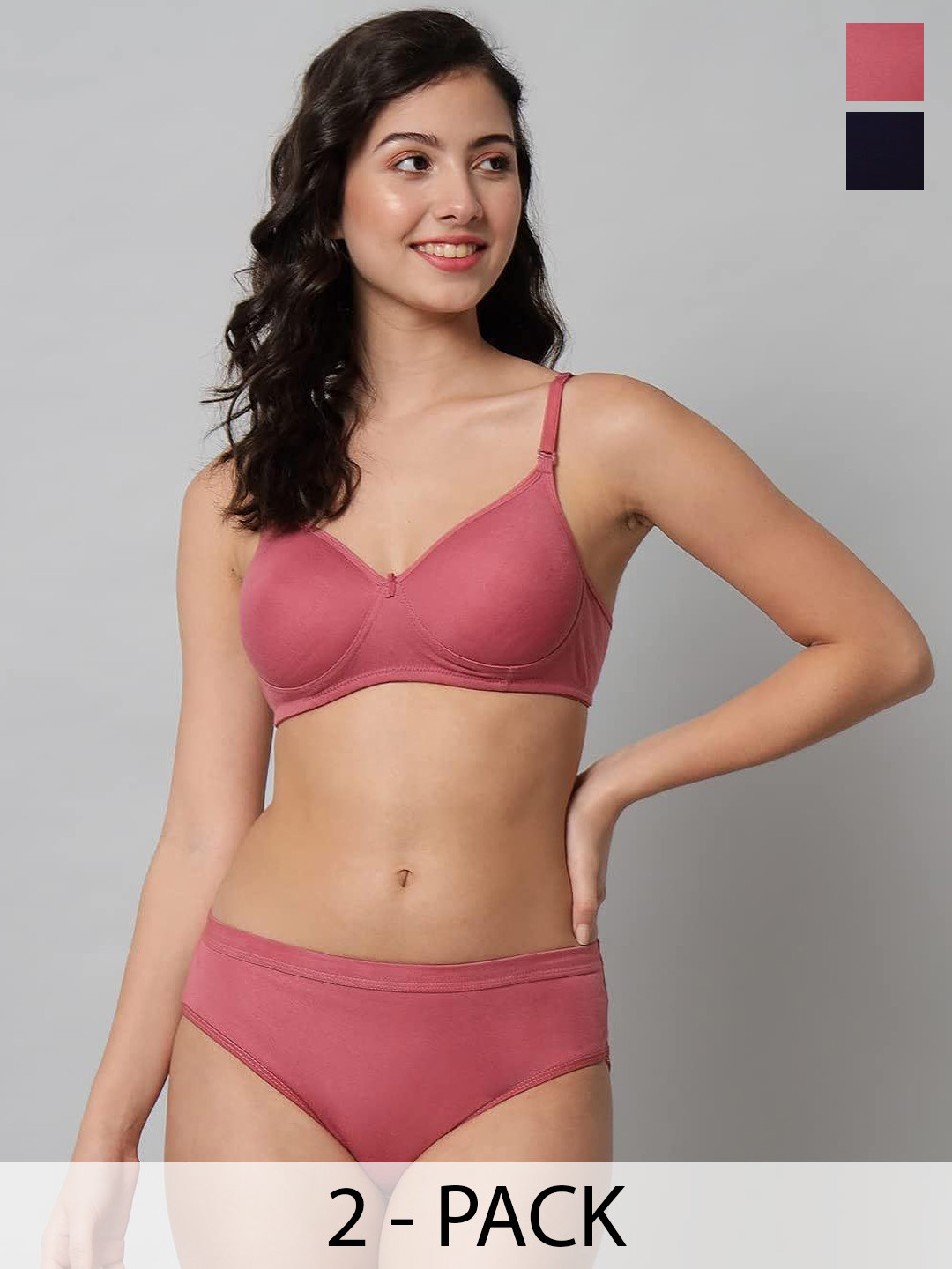 Designer Bugs Women Pack Of 2 Solid Non Padded Mid-Rise Lingerie Set NPLS-NB-VP-30B