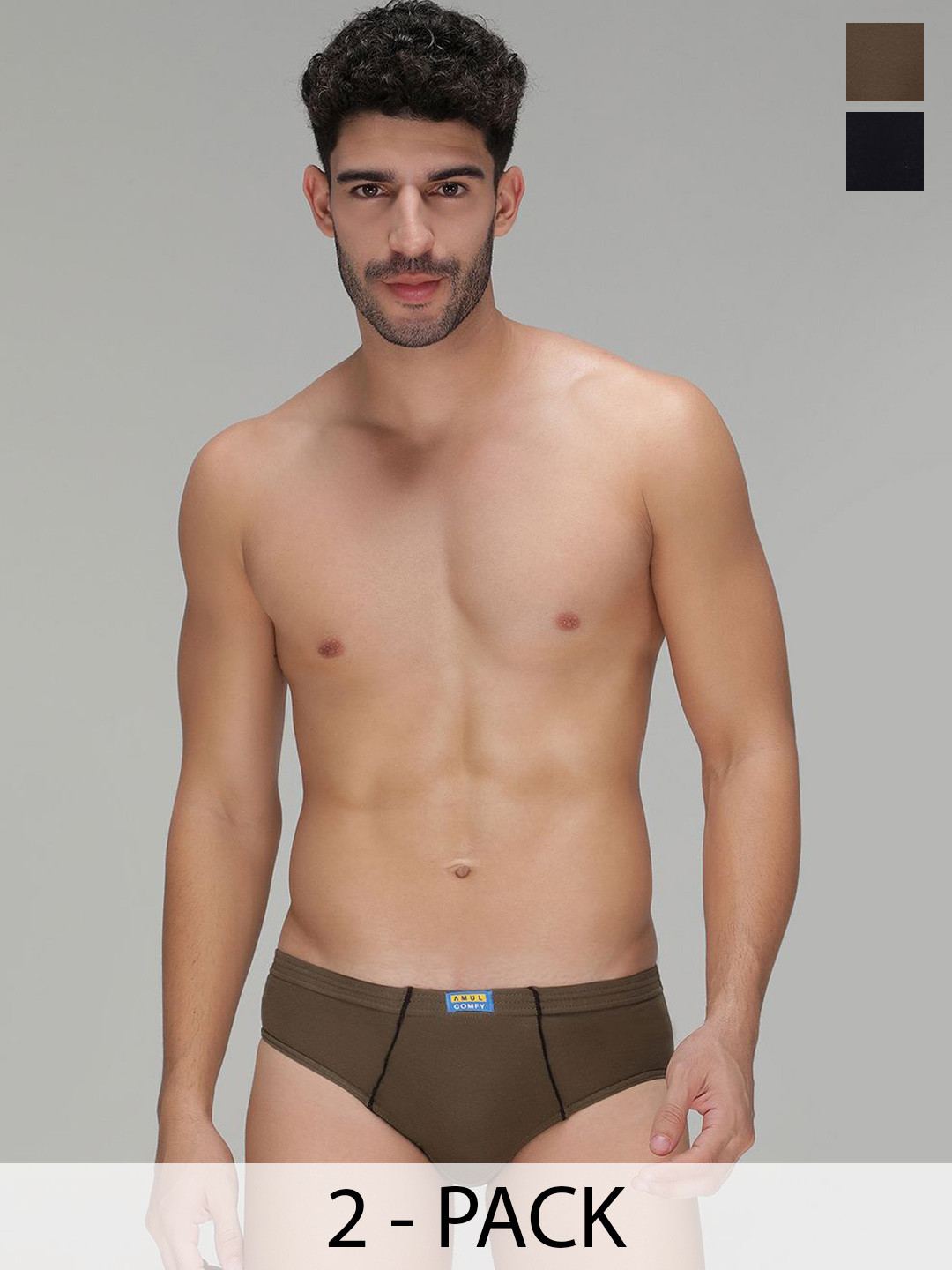 AMUL COMFY Men Pack Of 2 Assorted Mid-Rise Basic Briefs AC-CBRIIE-ASST-S-2PC
