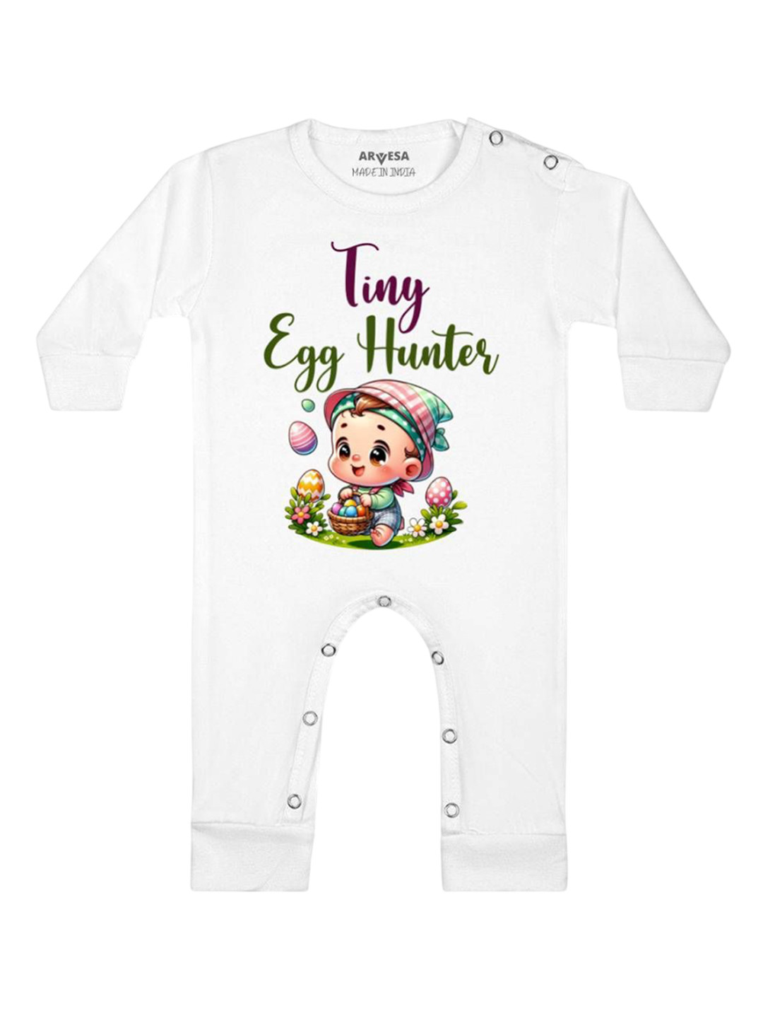 Arvesa Tiny Egg Hunter Printed Baby Romper
