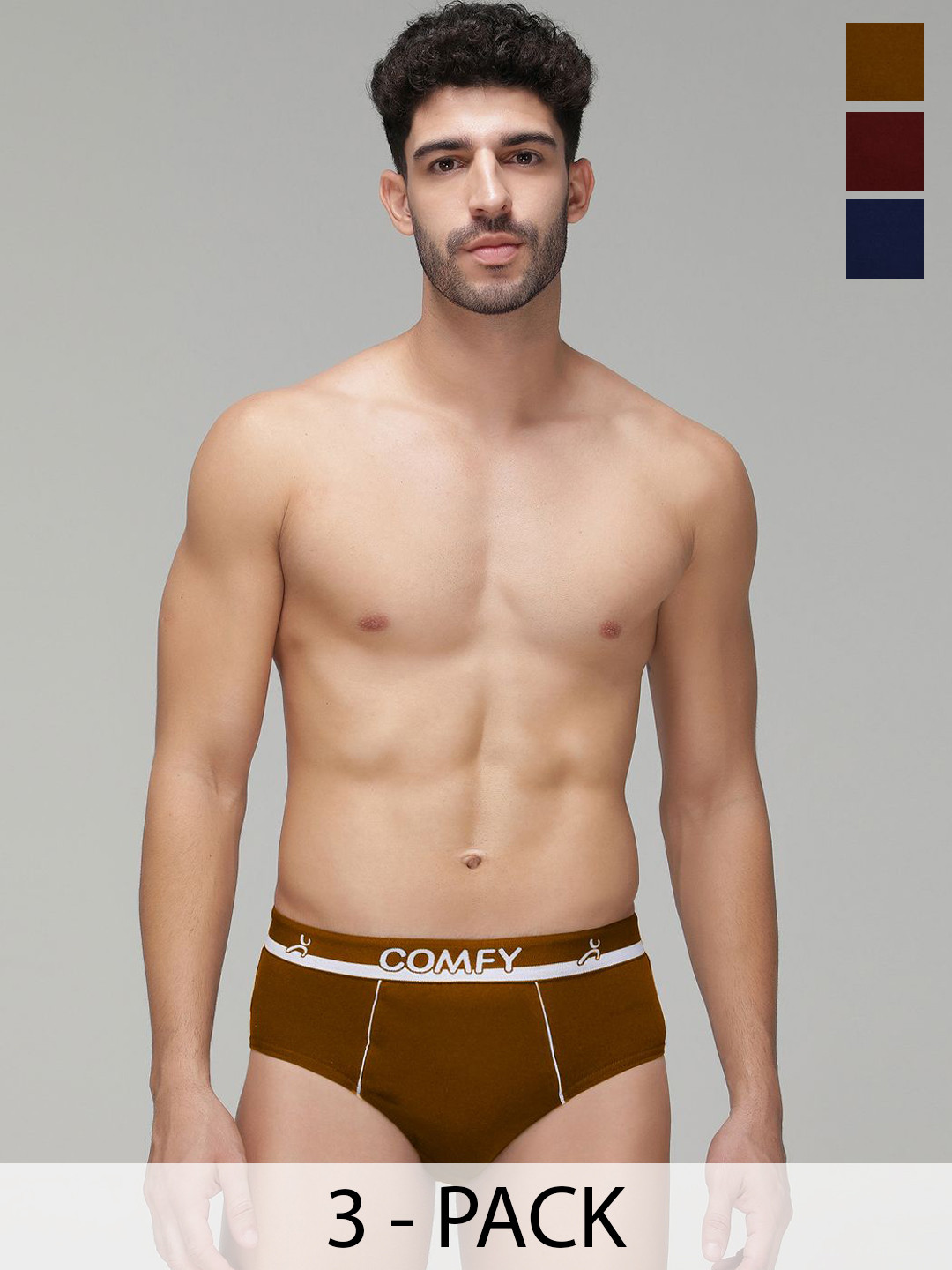 AMUL COMFY Men Pack Of 3 Pure Cotton Basic Assorted Briefs AC-CBRIOE-ASST-XL-3PC