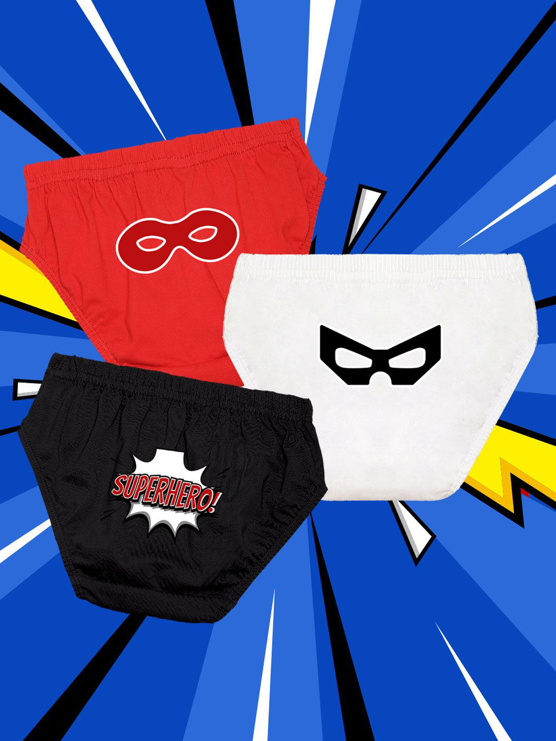 NUSYL Boys Pack Of 3 Hero Mask Printed Mid Rise Basic Briefs - NUBCBRFPO3.0152