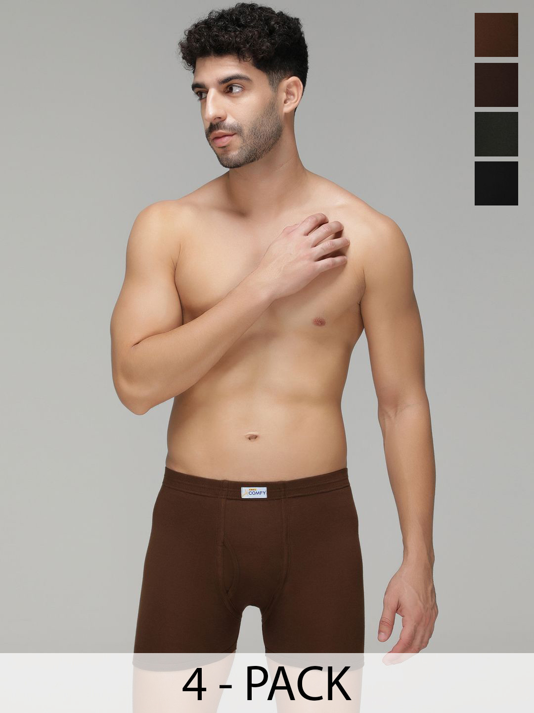 AMUL COMFY Pack Of 4 Cotton Long Trunks AC-FCTRIE-CB-OG-LB-BK-XS-4PC