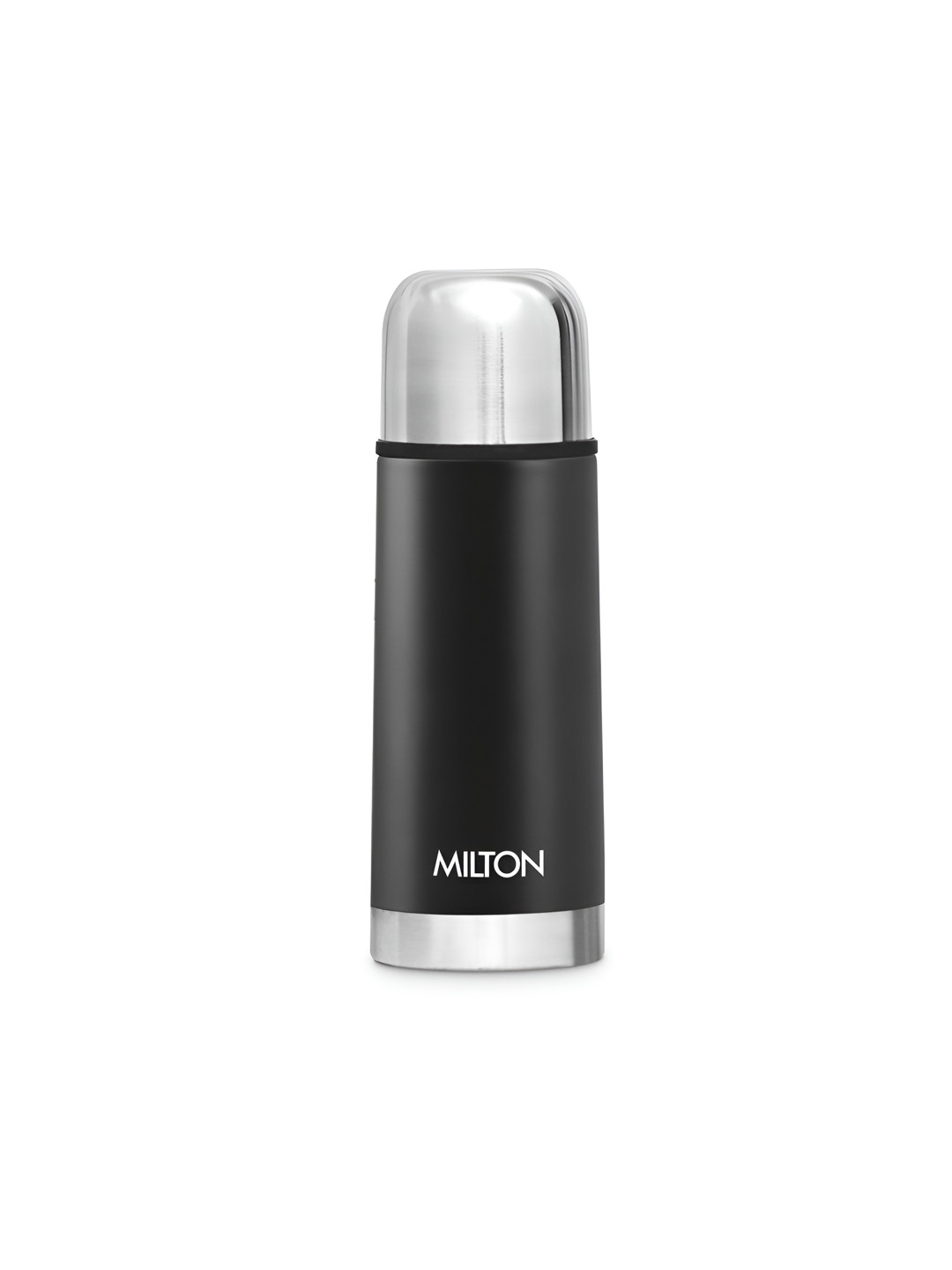 Milton Eco-Flip Black Solid Stainless Steel Double Wall Vacuum Flask - 350ml