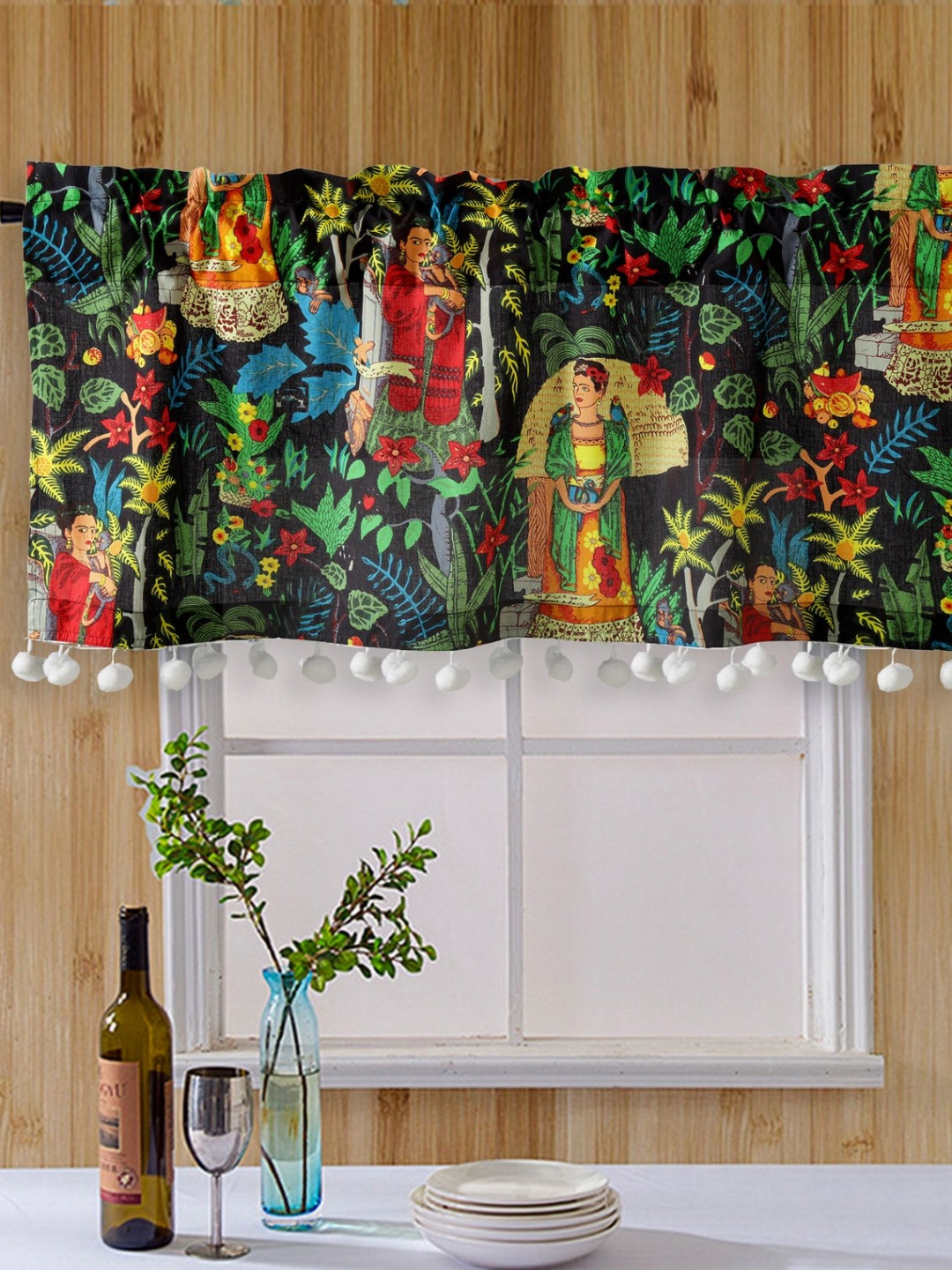 HANDICRAFT PALACE Black & Red Ethnic Motifs Printed Cotton Window Curtain