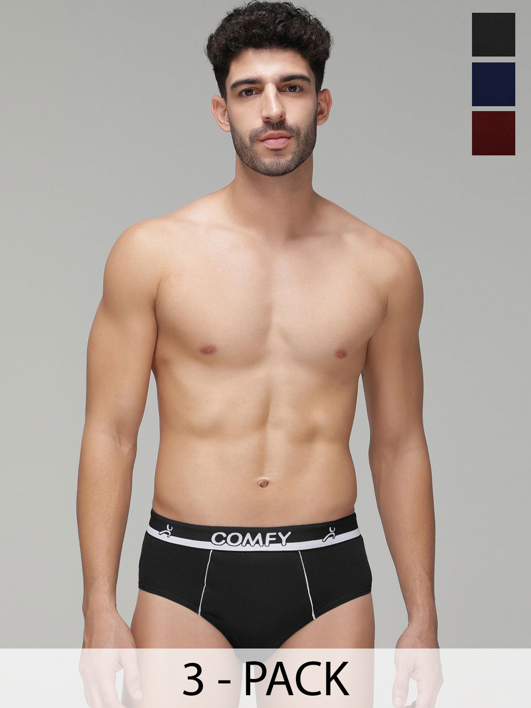 AMUL COMFY Pack Of 3 Pure Cotton Basic Briefs AC-CBRIOE-NY-MA-BK-XS-3PC
