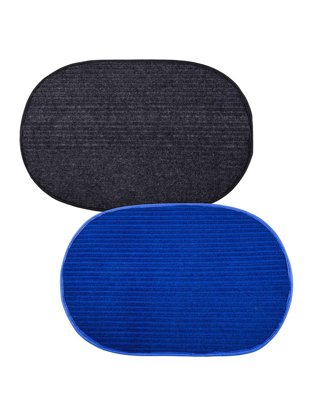 Kuber Industries Black & Blue 2 Pieces Striped Woollen Round Anti-Skid Door Mats