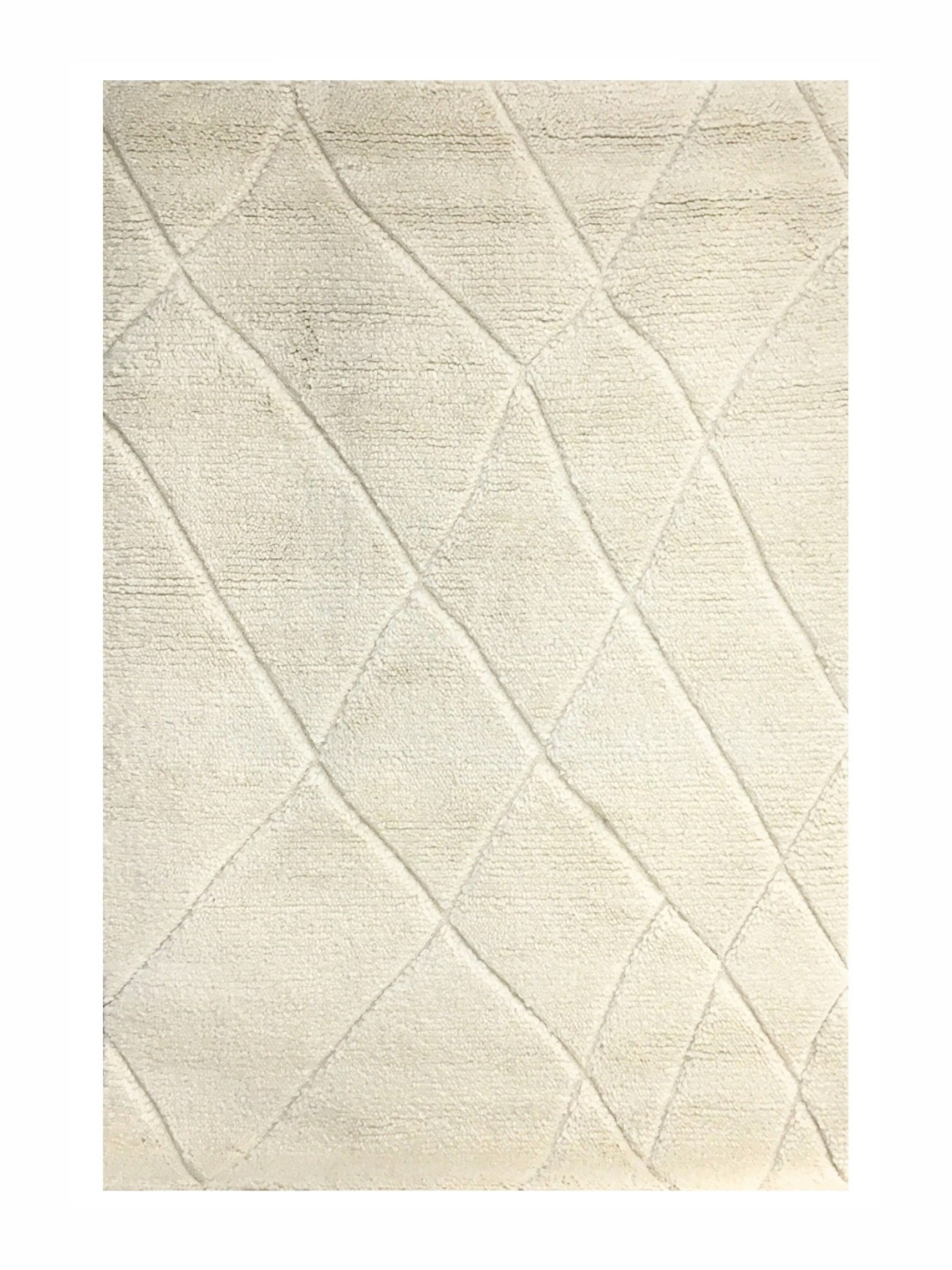 HummingHaus White Geometric Printed Woollen Anti-Skid Carpet