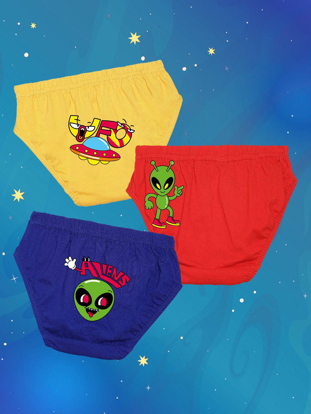 NUSYL Boys Pack Of 3 Alien Printed Mid Rise Basic Briefs - NUBCBRFPO3.0133
