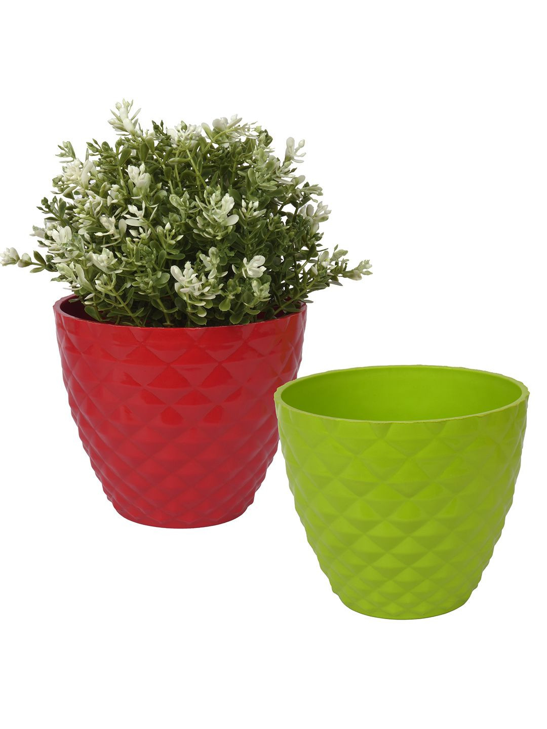 Kuber Industries Green & Red Pack of 2 Diamond-Design Flower Planters
