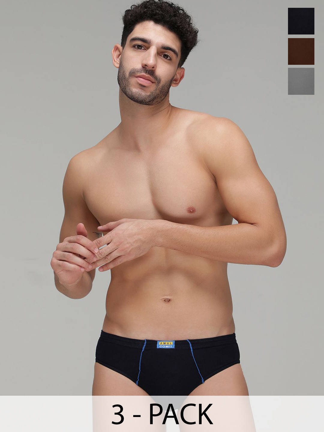 AMUL COMFY Men Pack Of 3 Pure Cotton Briefs AC-CBRIIE-LB-SG-NY-3XL-3PC