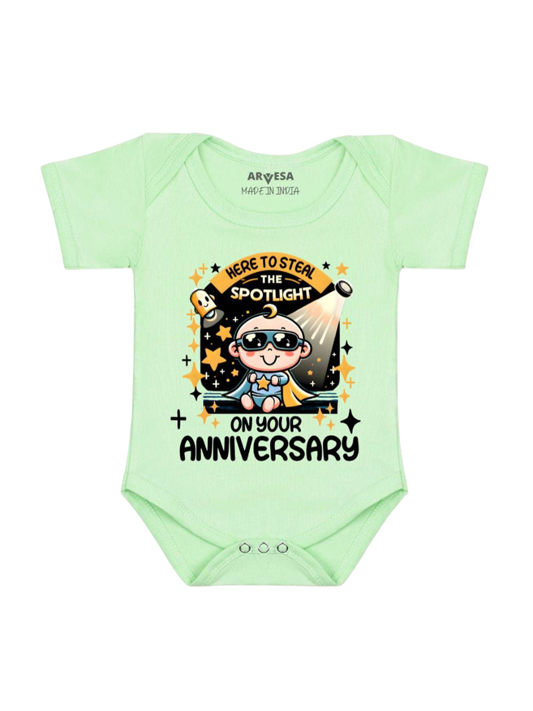 Arvesa Kids First Anniversary With Mom And Dad Printed Envelope Neck Short Sleeves Bodysuit