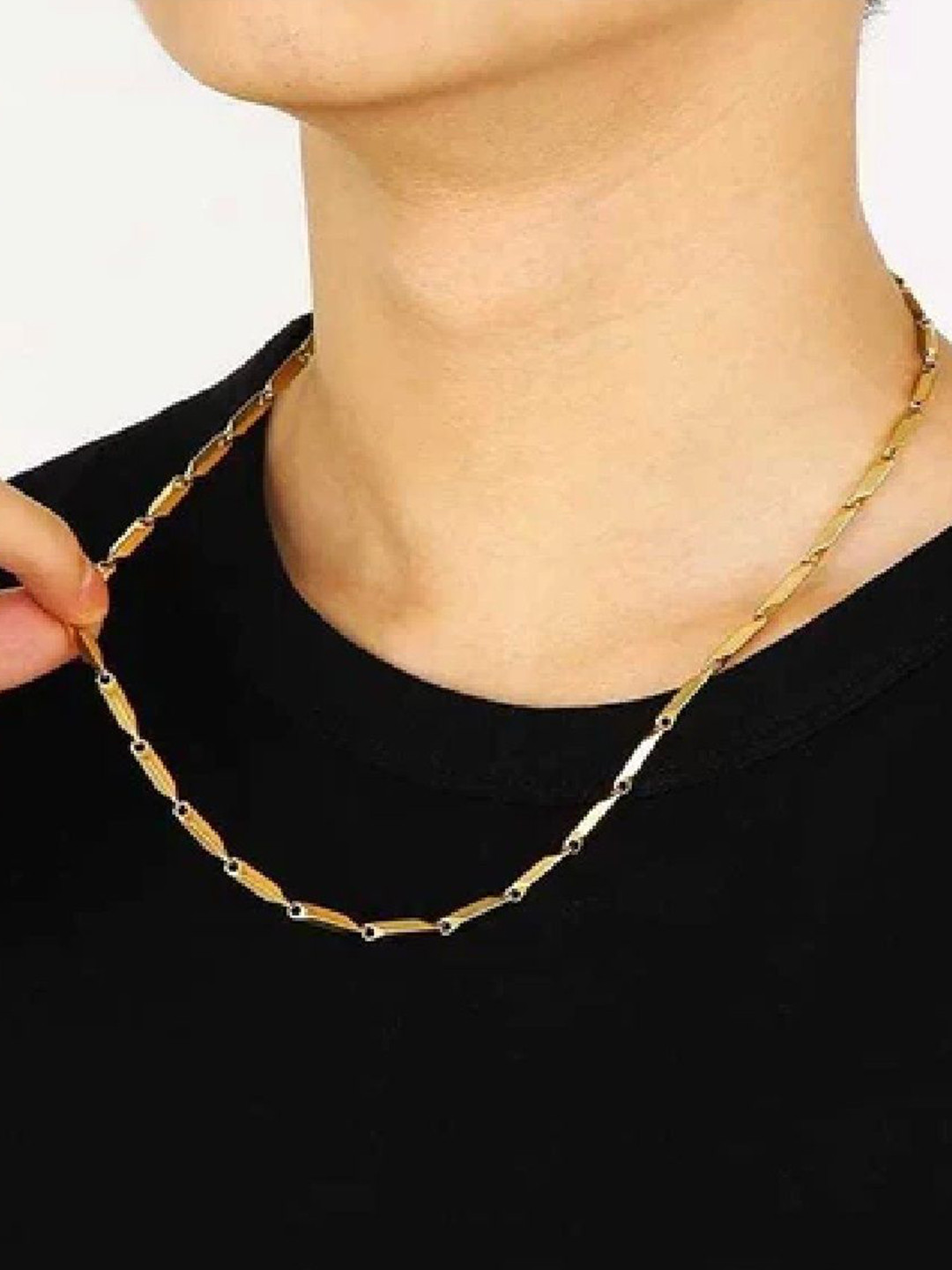 Crazy Fashion Unisex Stainless Steel Gold-Plated Rice Chain