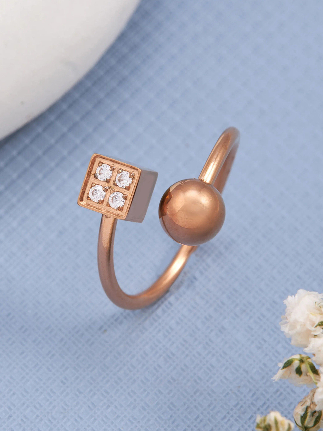 PYLON Stainless Steel Artificial Stone Studded Finger Ring