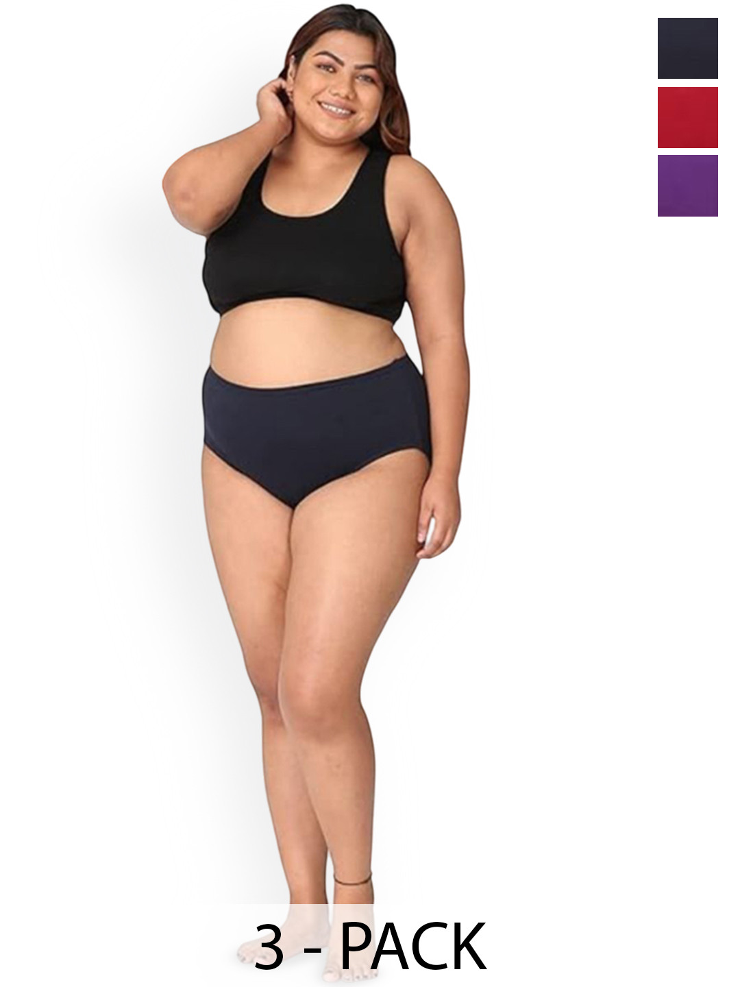 SHREE GANESH FASHION Pack Of 3 Cotton Bikini Briefs plus-PR-RD-GR-003-XL3