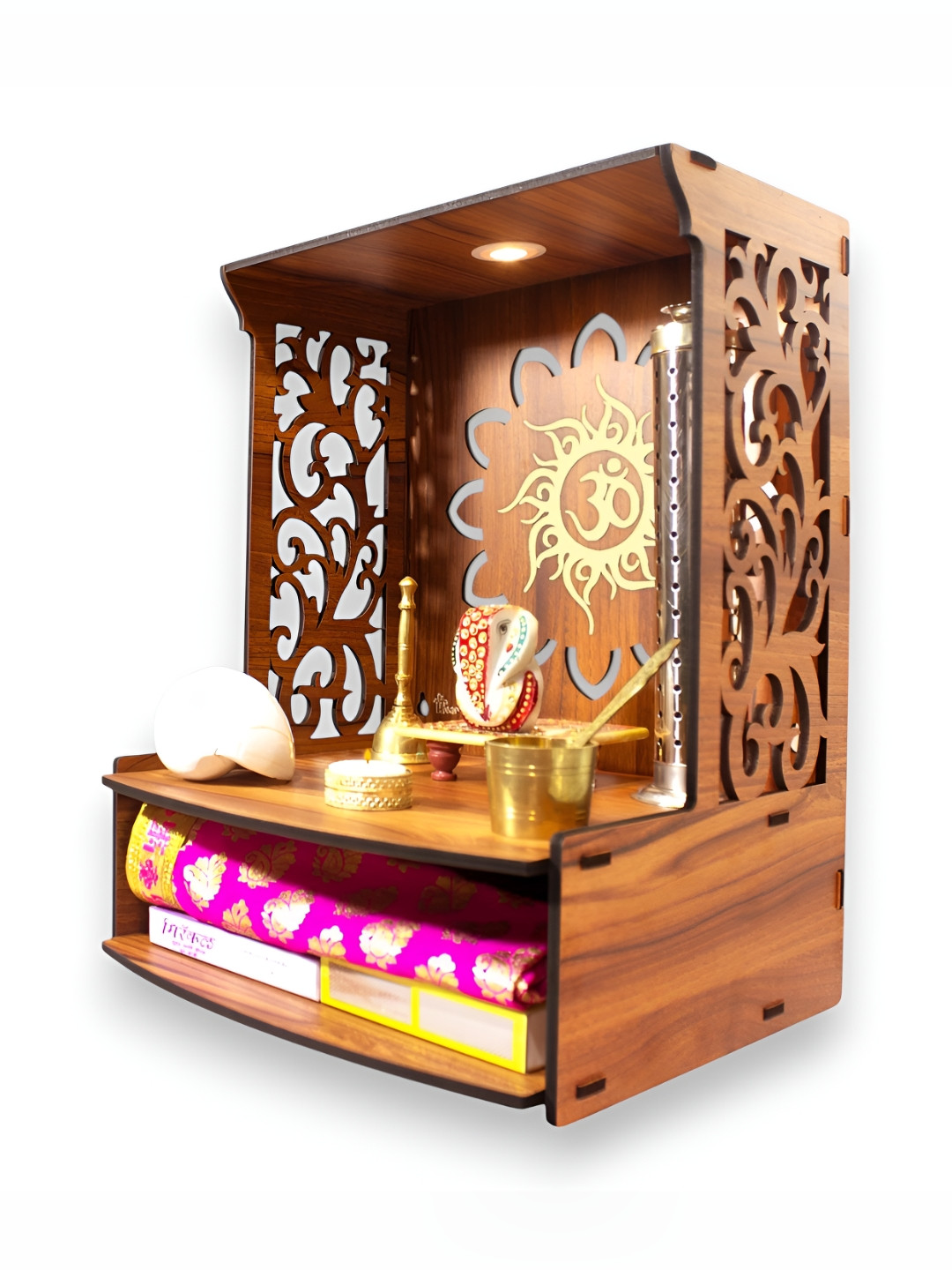 HEARTILY Brown & Gold-Toned Roli Beautiful Wooden Home Temple