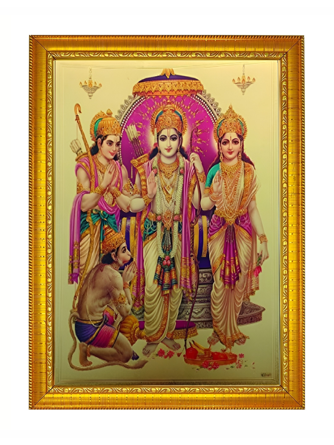 ADA Handicraft God Gold-Toned & Purple Ram Parivar Printed Wooden Wall Photo Frame
