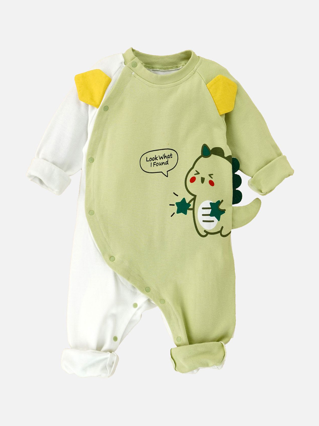 Little Surprise Box LLP Infants Kids Green Star Dino Full Sleeves Jumpsuit Style Romper