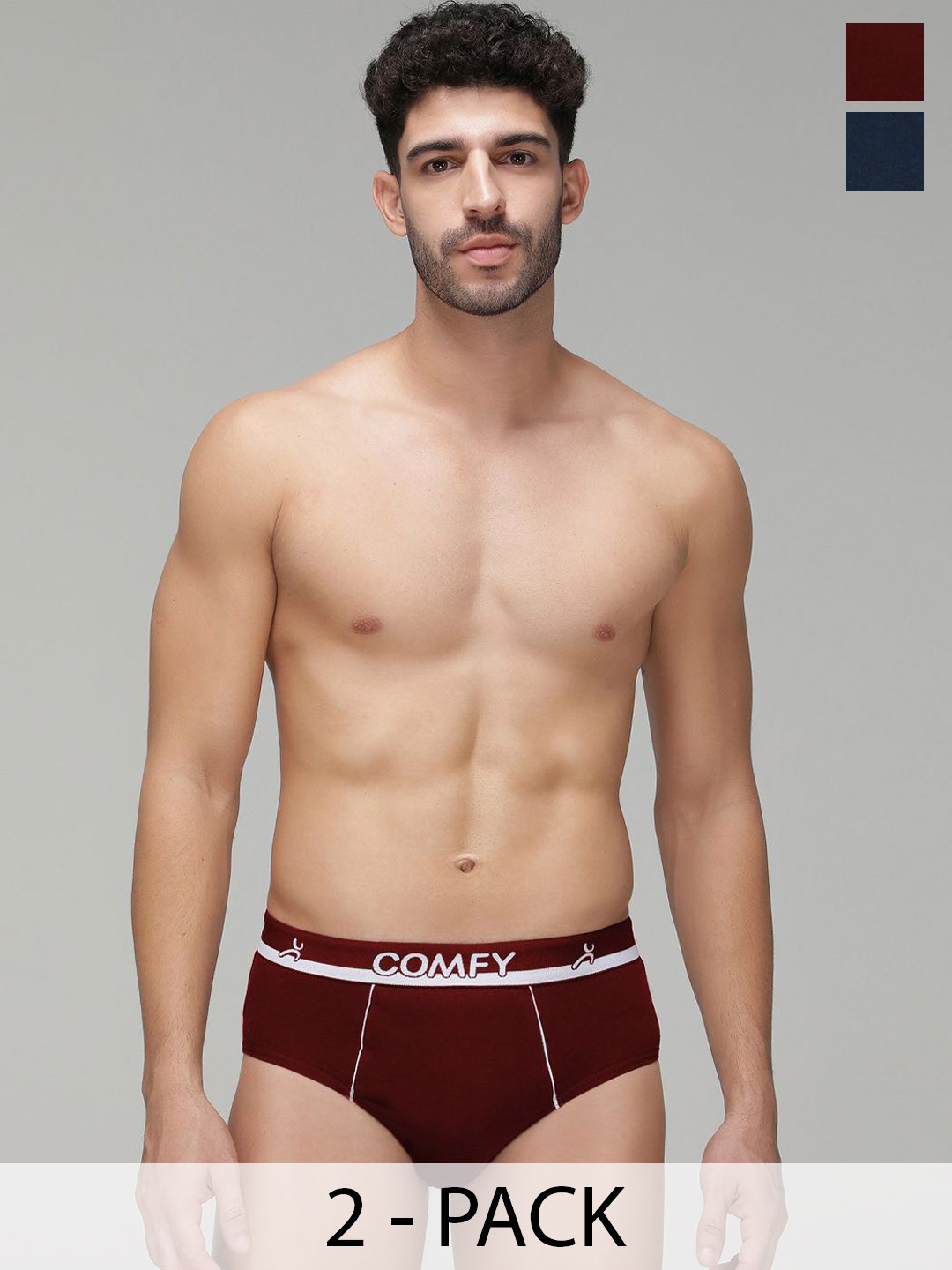 AMUL COMFY Men Pack Of 2 Cotton Mid-Rise Basic Briefs AC-CBRIOE-ASST-S-2PC