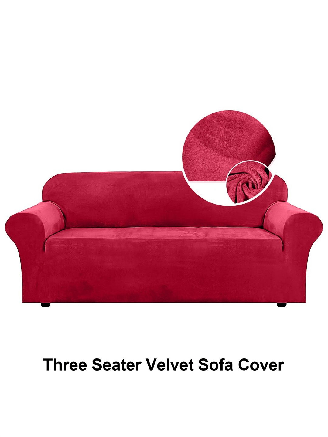 Myntra Elegant Homes Red Solid Velvet 1 Piece Three Seater Sofa Cover With Arms