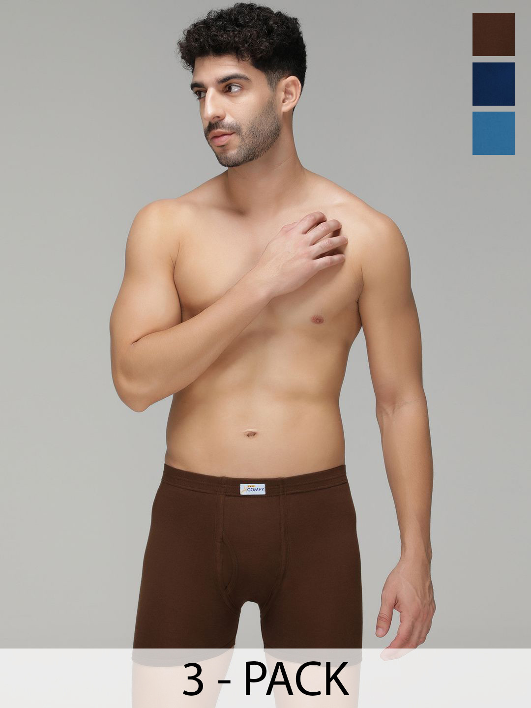 AMUL COMFY Pack Of 3 Pure Cotton Mid Rise Long Trunks - AC-FCTRIE-SB-CB-AF-XS-3PC
