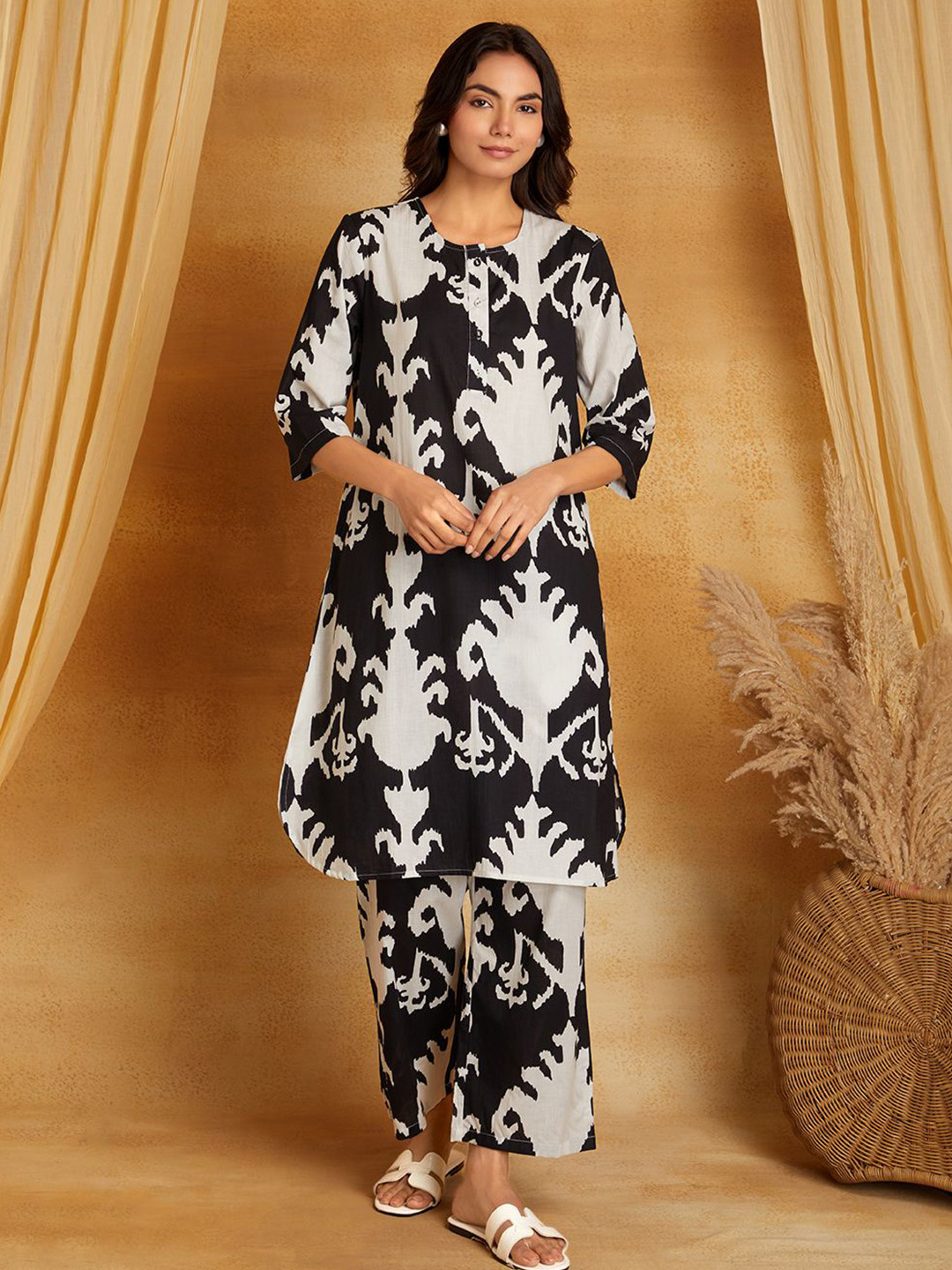 SANASH Collections Autumn And Summer Floral Printed Cotton Tunic With Trousers Co-Ords Set