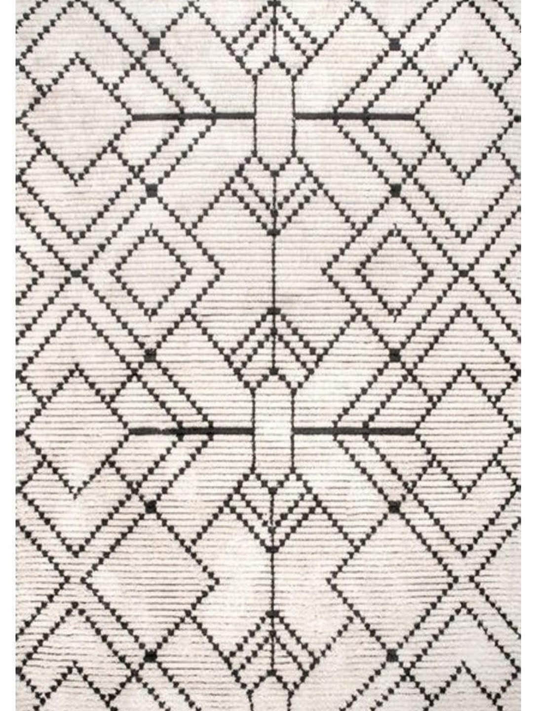 HummingHaus White & Grey Geometric Printed Hand-Tufted Carpet