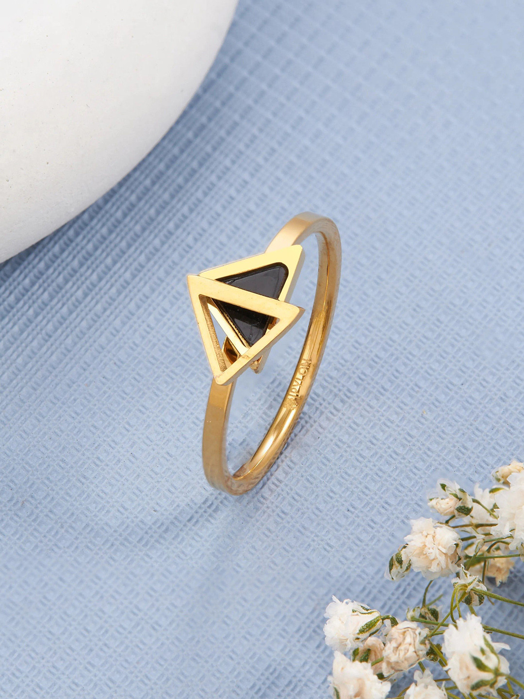 PYLON Stainless Steel Artificial Stone Studded Finger Ring