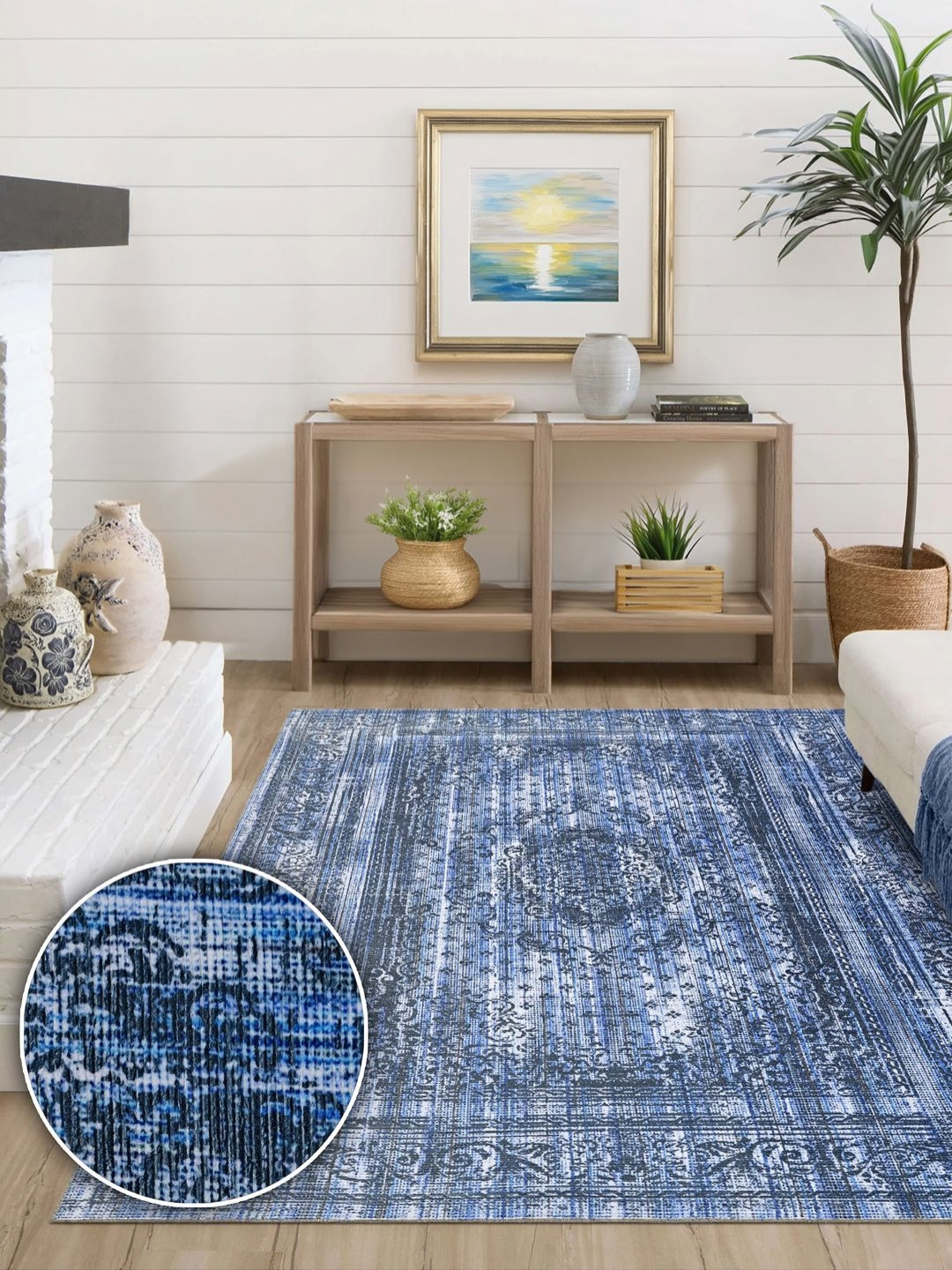 Kaleen India Navy Blue Vintage Traditional Printed Anti-Skid Washable Carpet