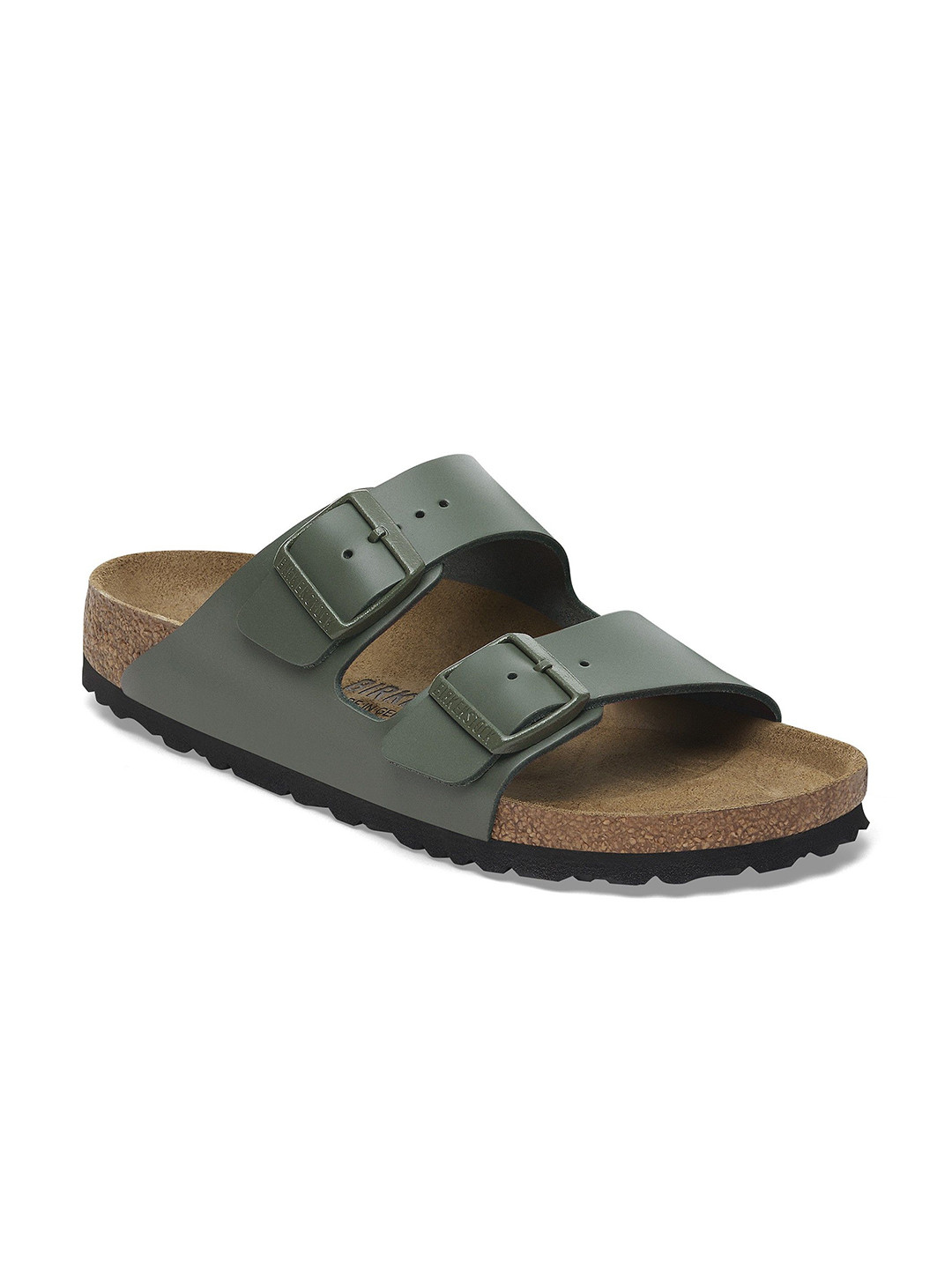 Birkenstock Arizona Natural Leather Thyme Narrow Width Two Strap Sandals