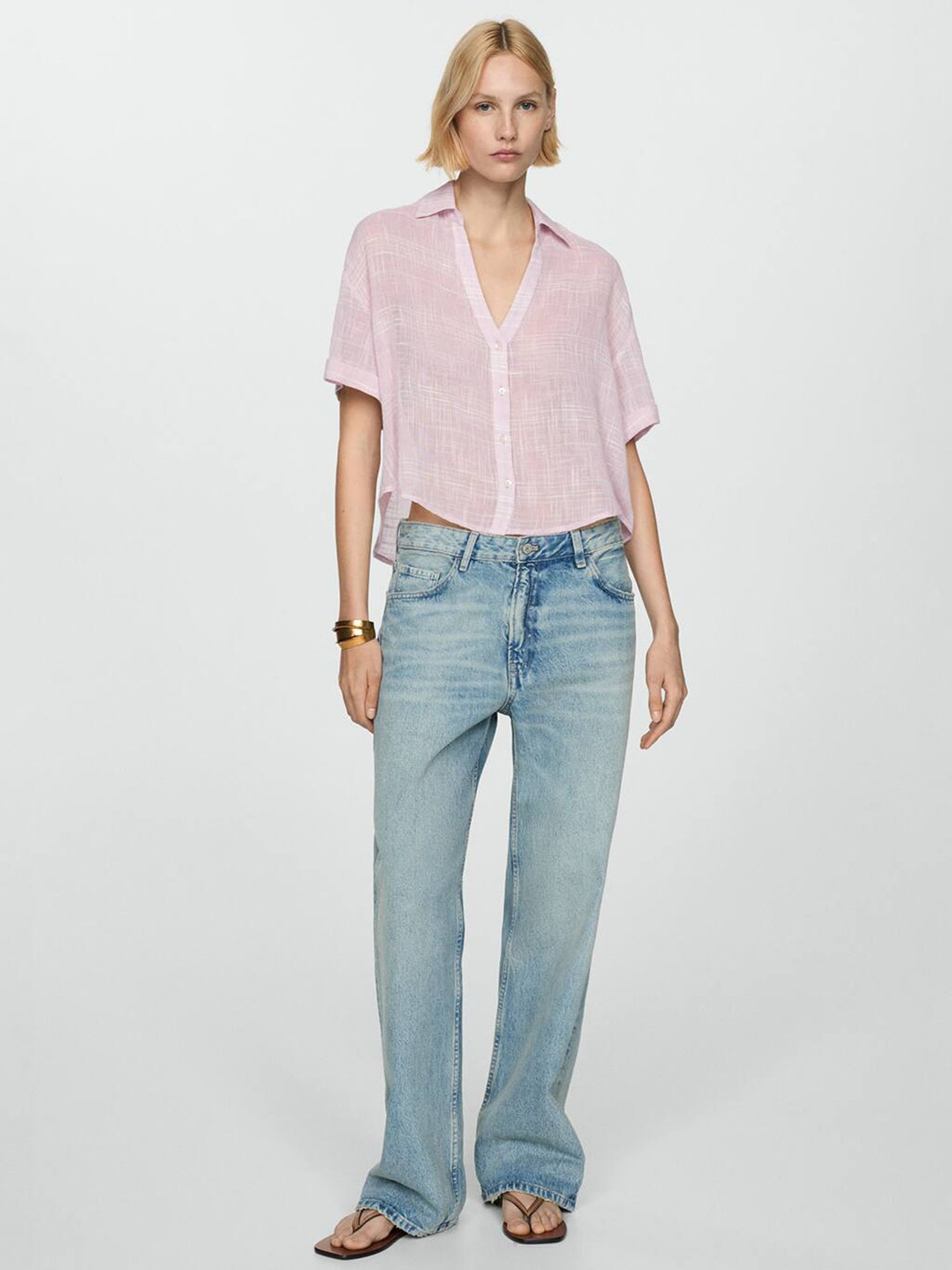 MANGO Pure Cotton Striped Boxy Sheer Boxy Fit Shirt